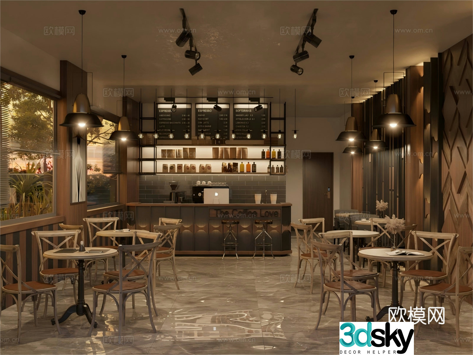 Modern Cafe Coffee Shop Retro Cafe Bar 3D Model