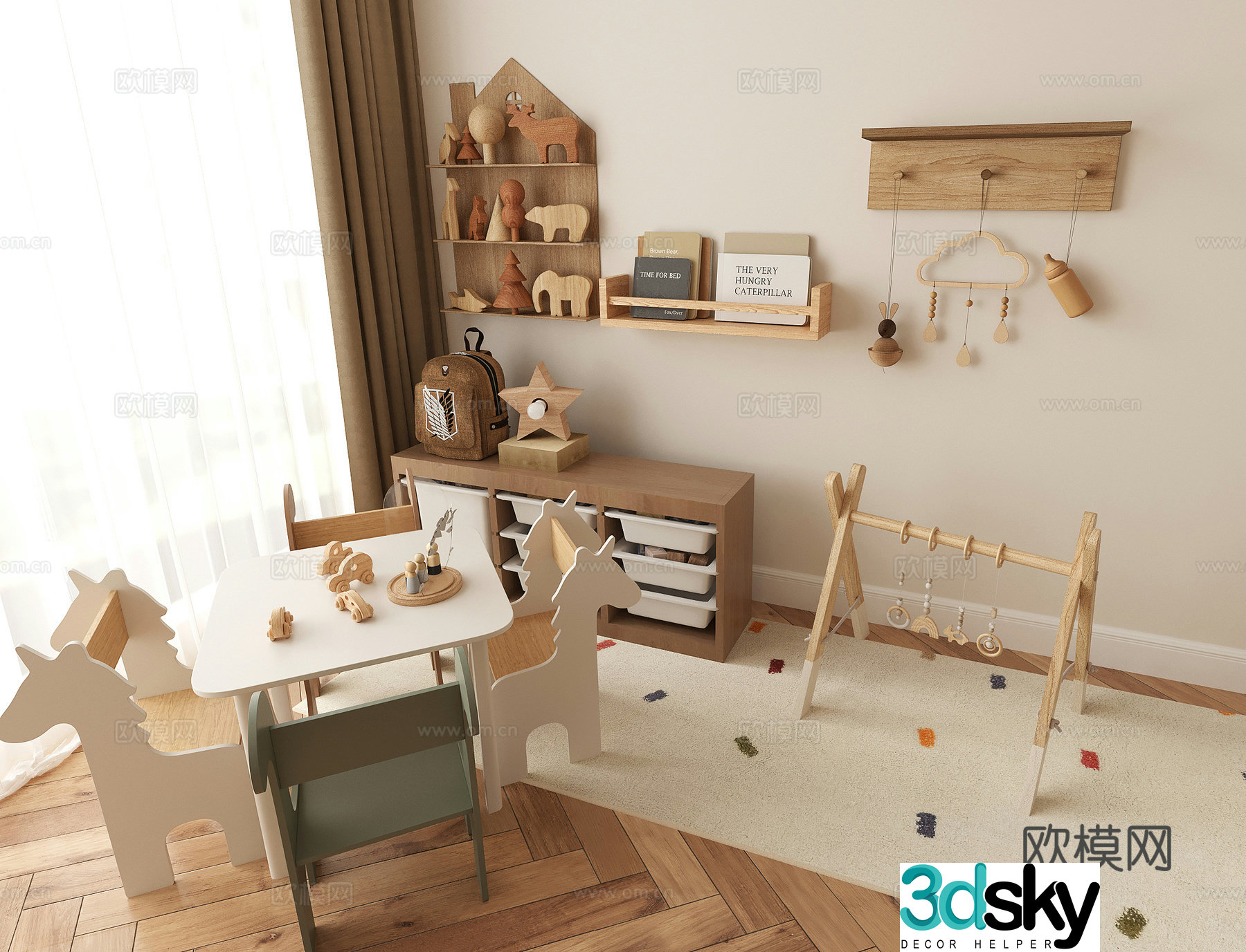 Modern children’s toy room Storage cabinet Decoration cabinet Storage rack Decoration rack Table and chair combination Floor 3D model