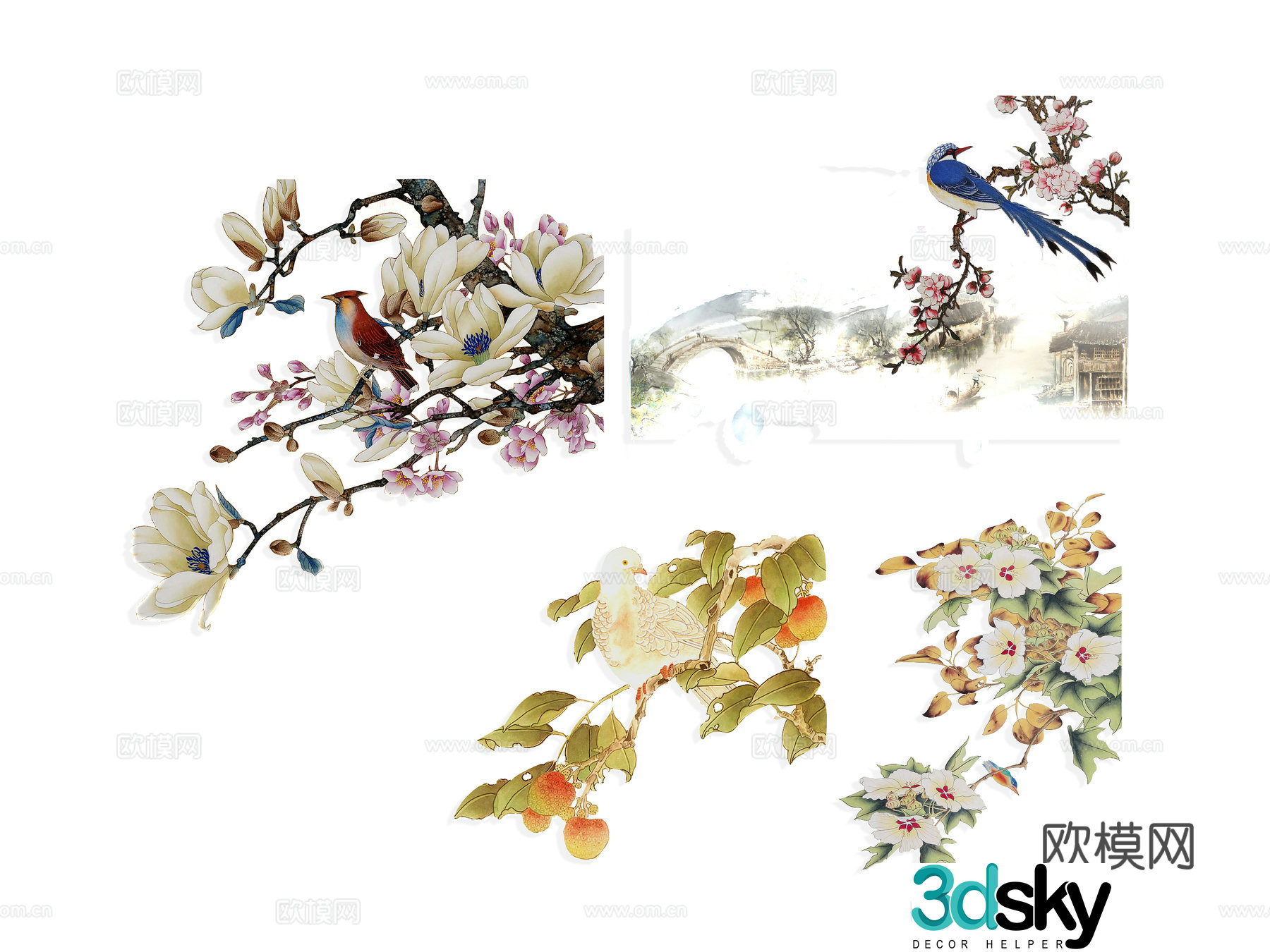 National tide carving flower silhouette wintersweet flowers peony national flower national style peach blossom cherry blossom pink 3d model