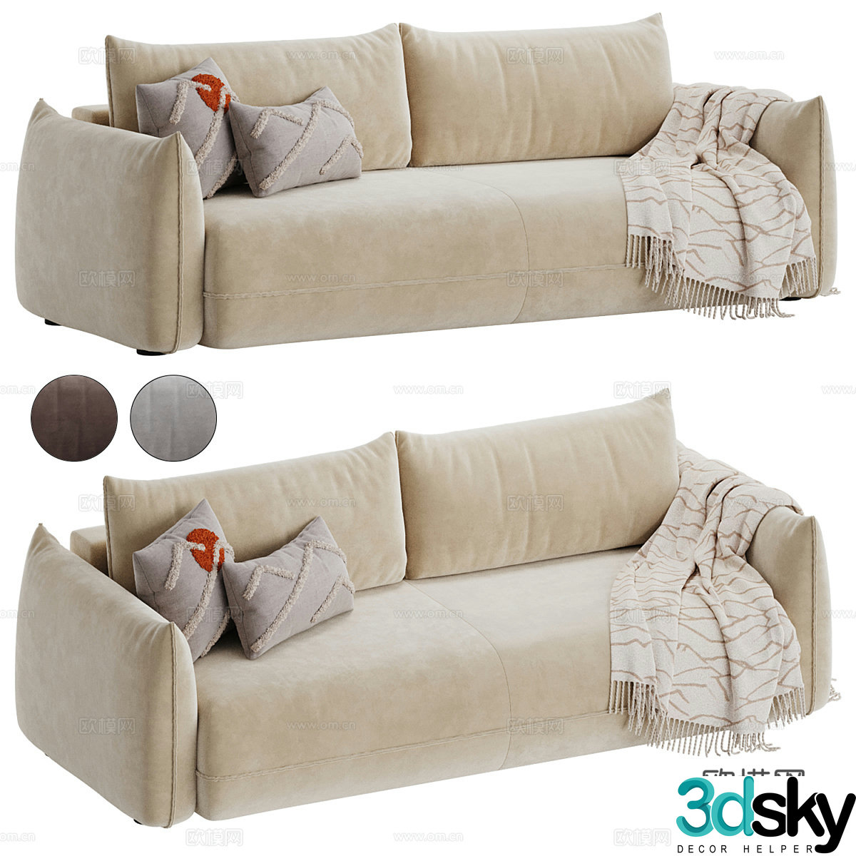 Modern cream style double sofa 3d model