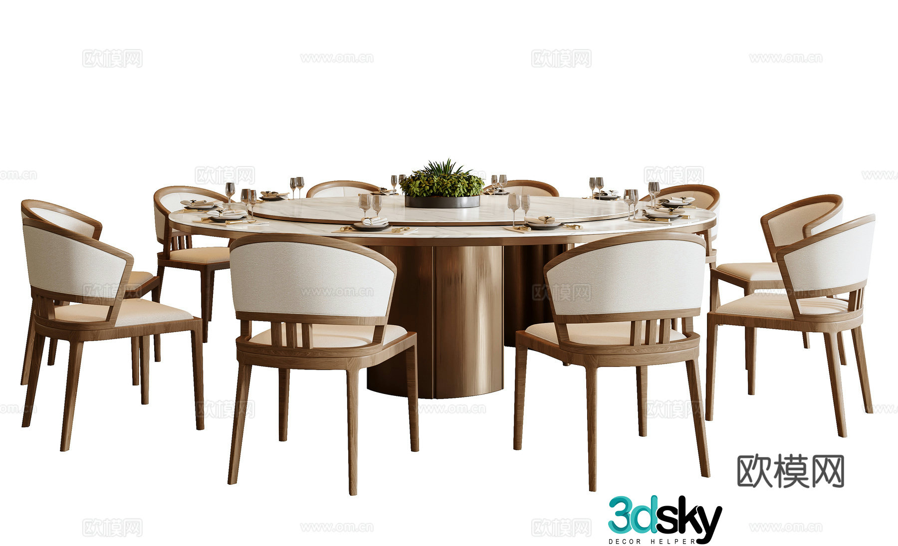 New Chinese dining table and chair combination 3D model