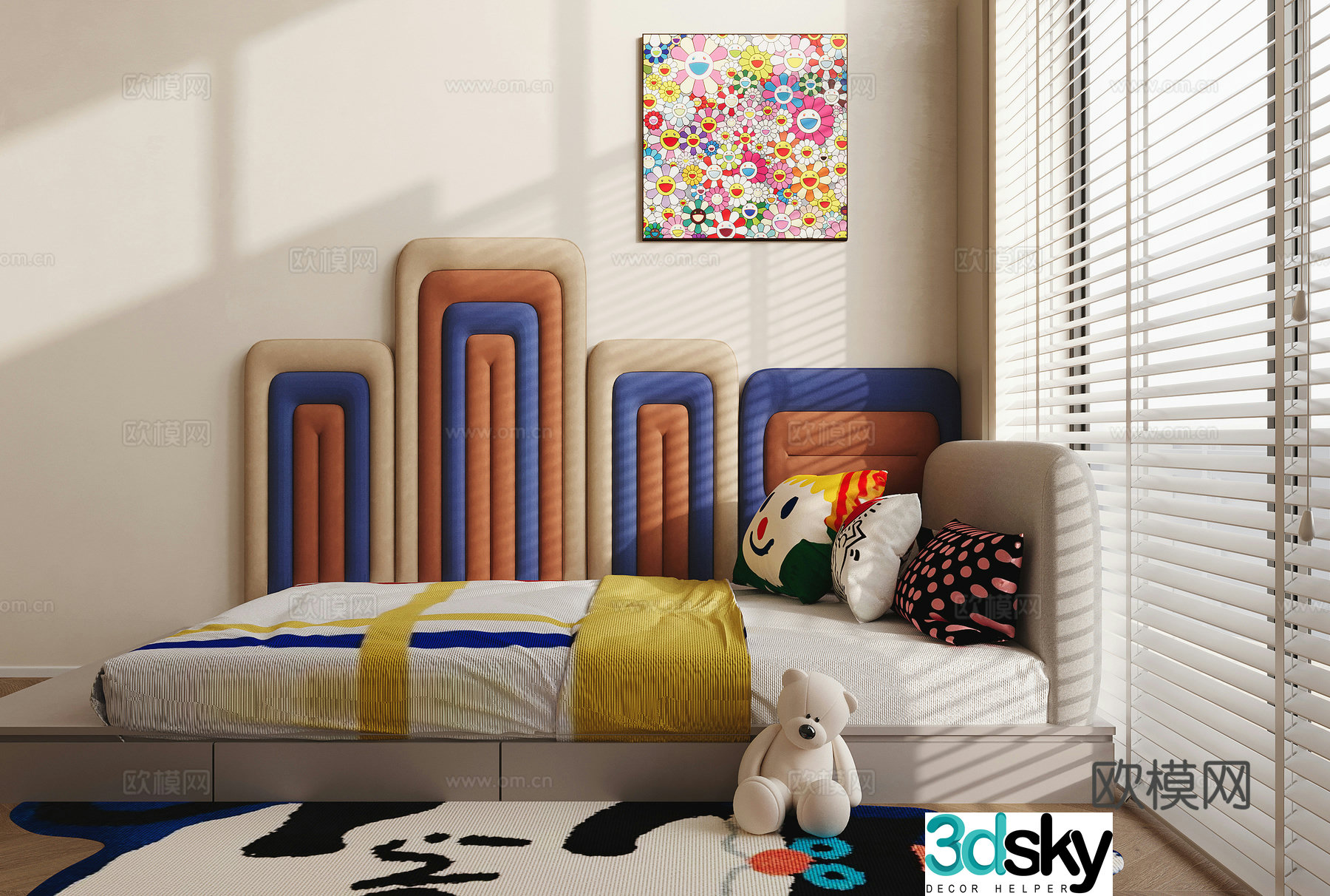 Modern children’s room children’s bed decorative painting 3d model