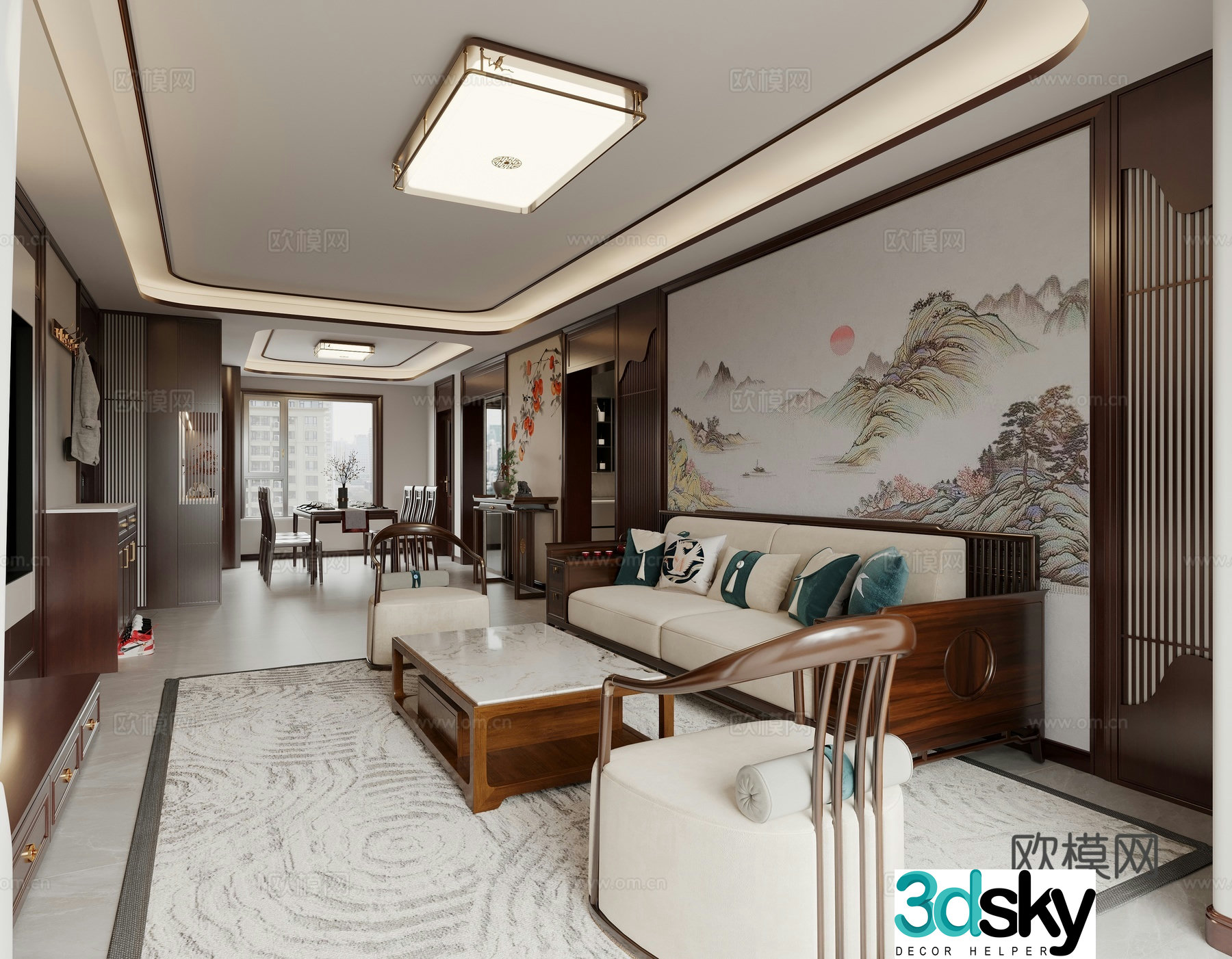 New Chinese style living and dining room 3D model