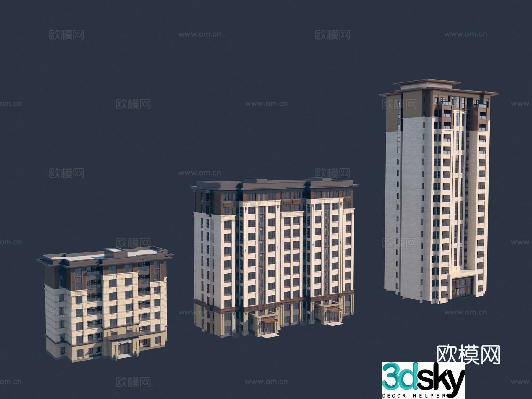 Modern high -rise residential building single building 3D model