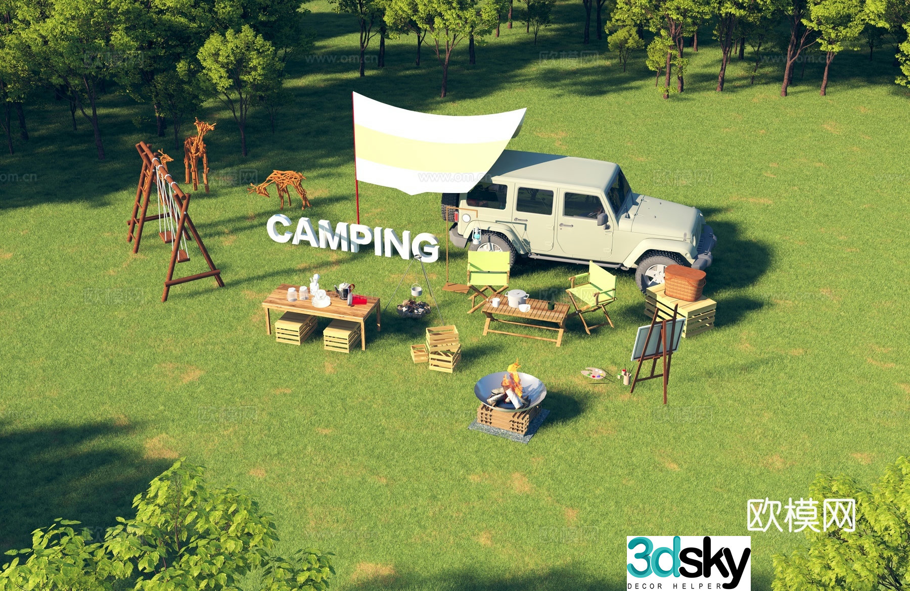 Wild camping outdoor barbecue summer camp camping equipment 3d model