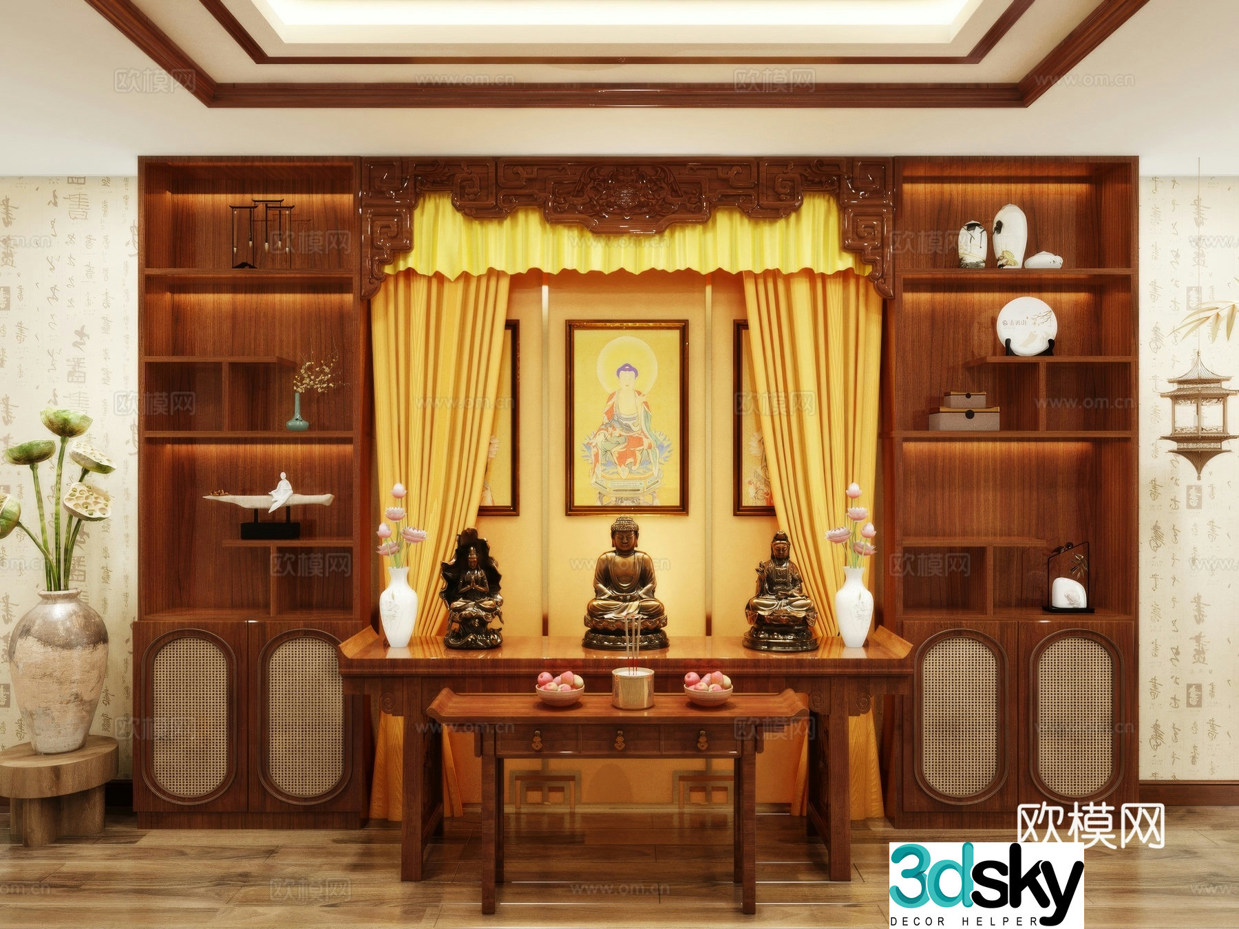 Buddhist natscar for the 3D model of the candlestick platform of Table incense burner