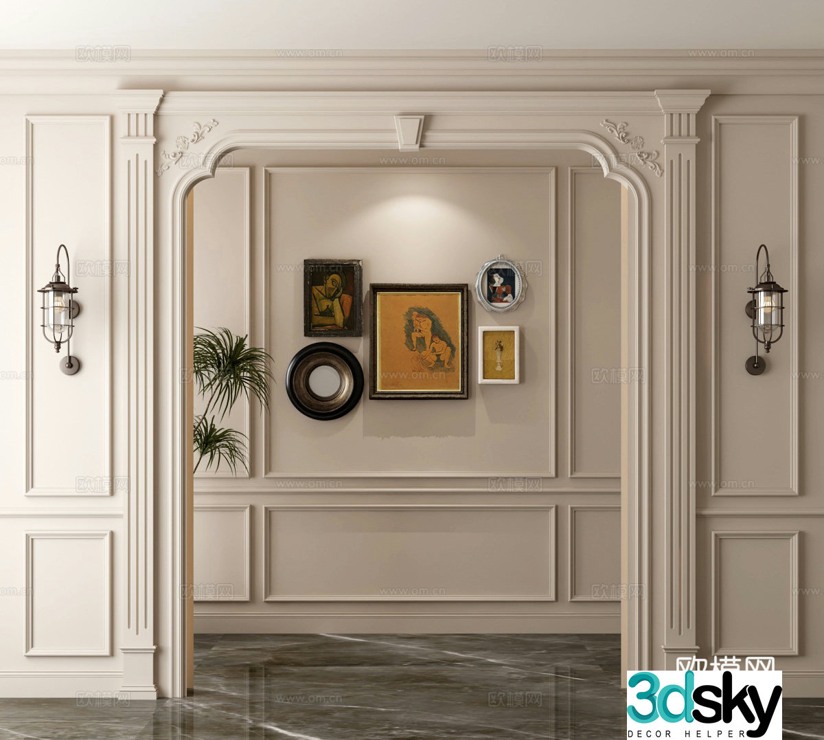 European style door cave gate wall background wall 3D model