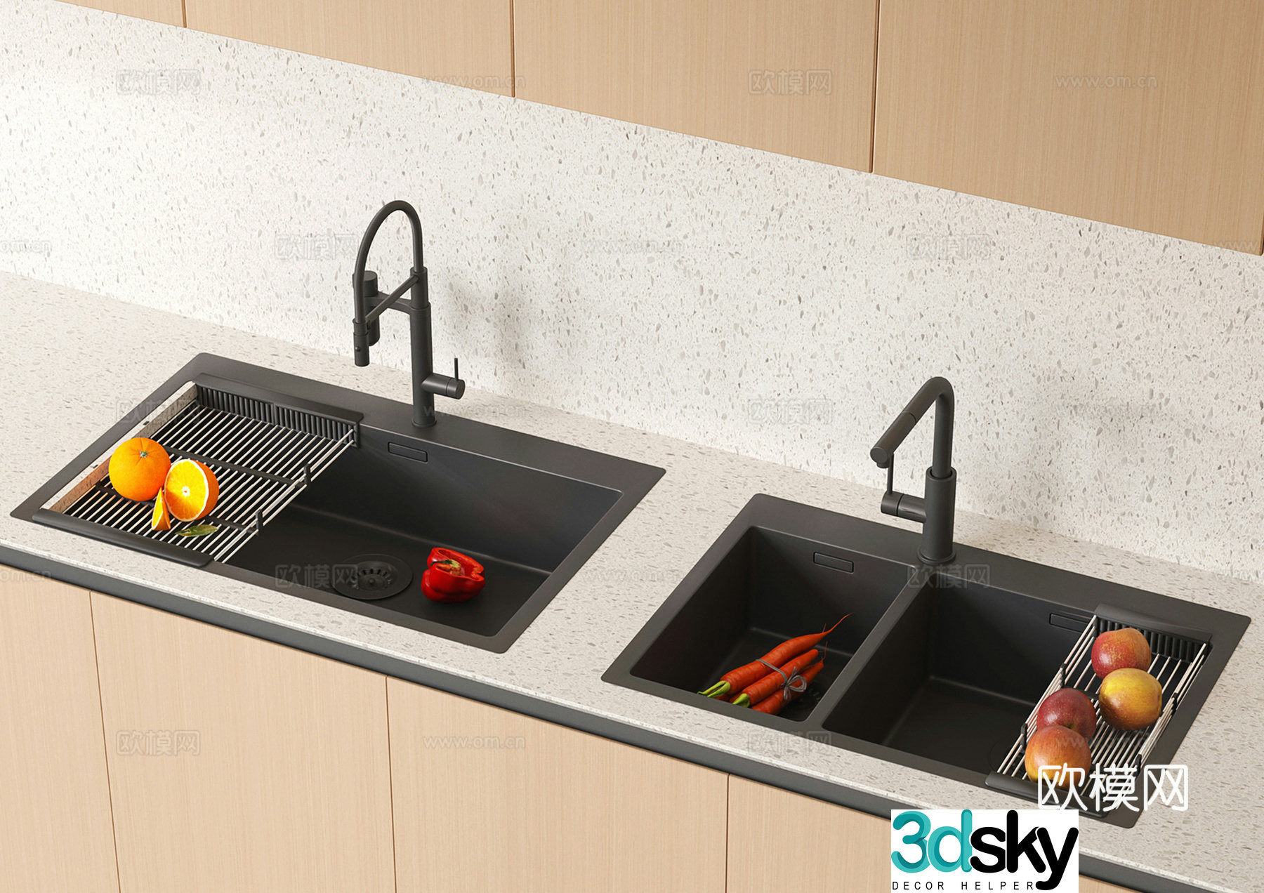Modern Kitchen Washing Basin Washing Difinga Sink Single Slice 3D Model 3D Model
