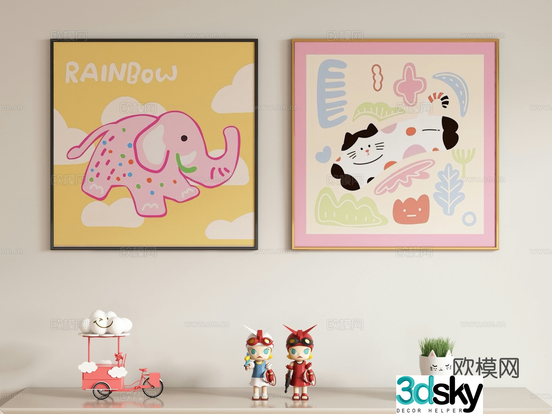 Creamy style children’s decorative painting hanging painting 3d model