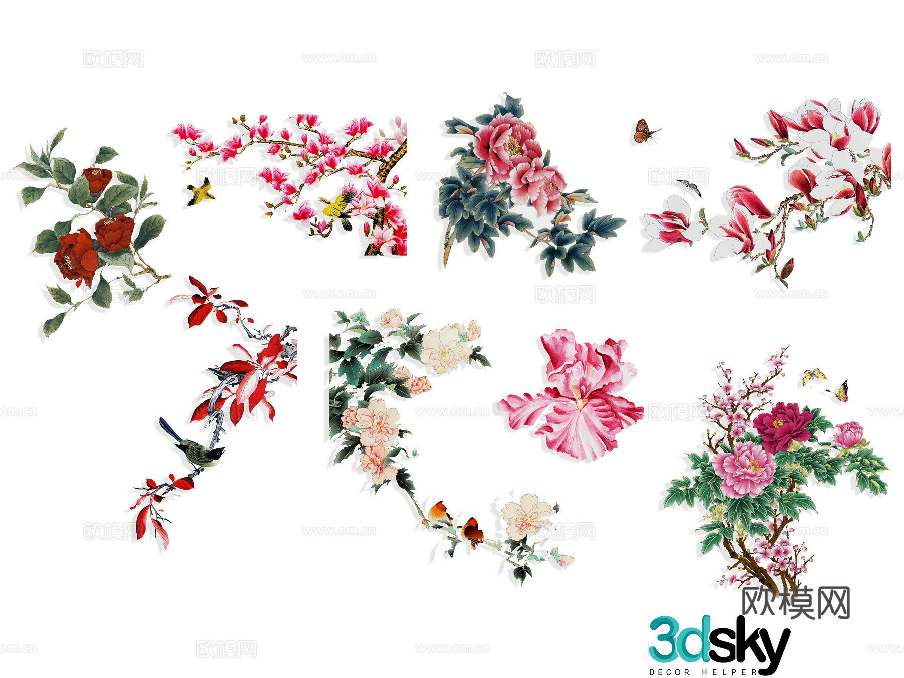National tide carving flower silhouette wintersweet peony national flower national style peach blossom cherry blossom pink 3d model