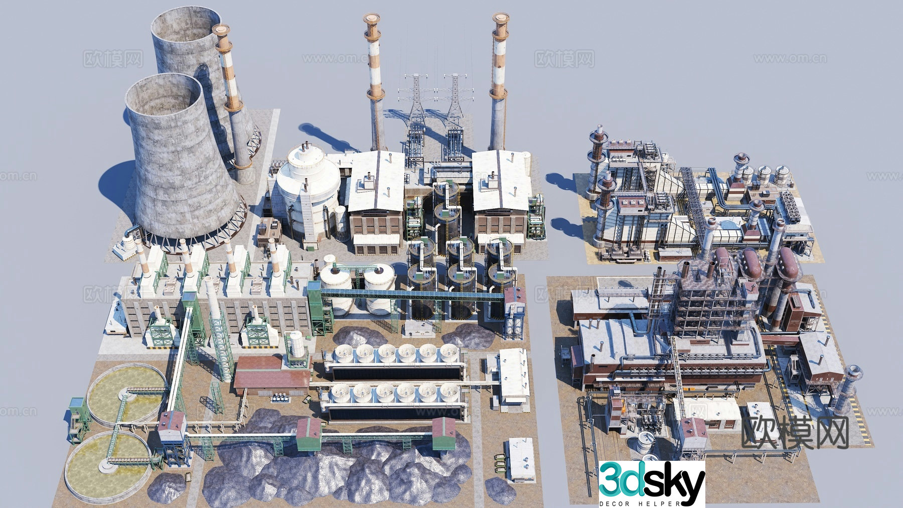 Factory Reactor Building Oil Pump Chimney Cooling Tower Pipeline Gas Storage 3D Model