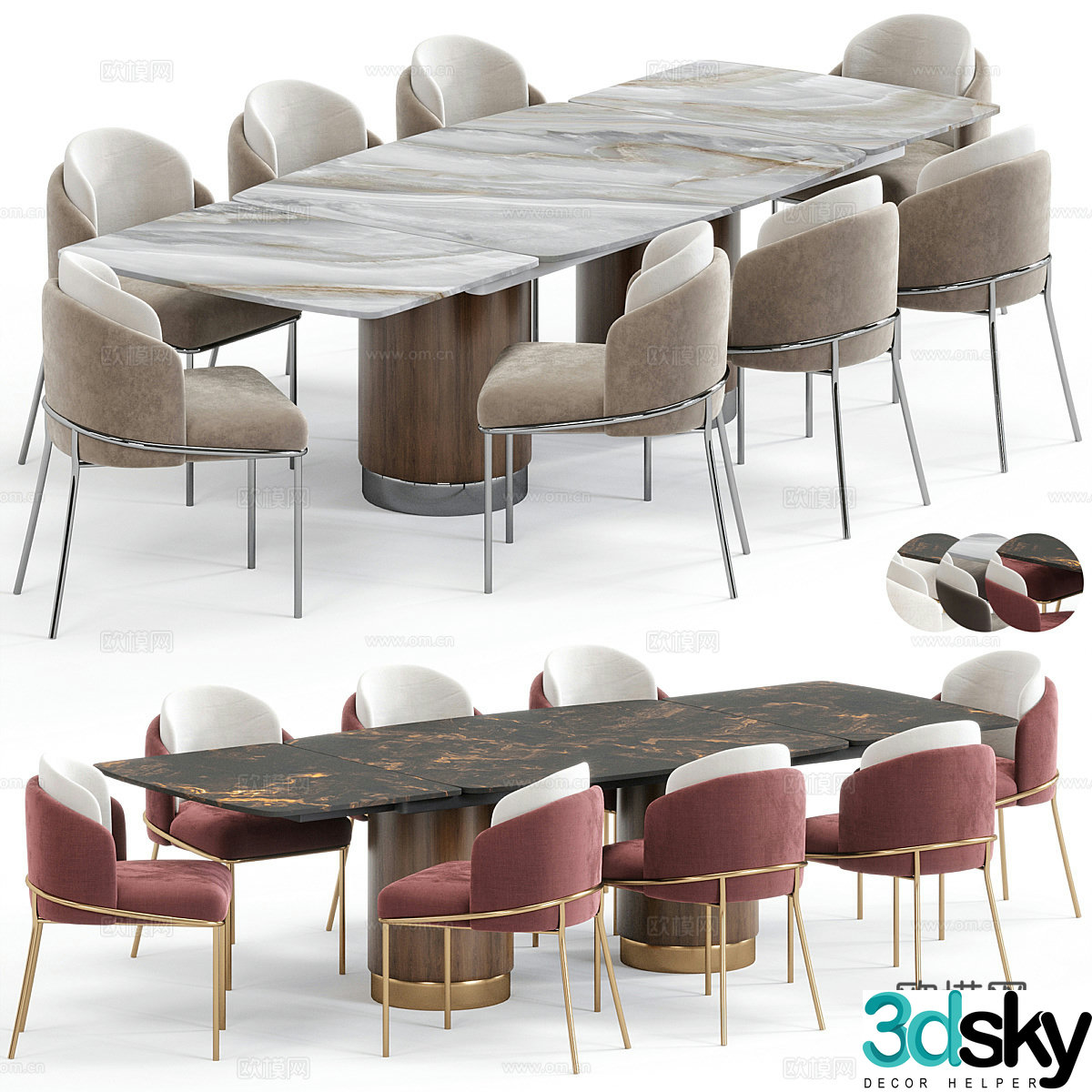 Modern light luxury eight-person dining table and chair 3D model
