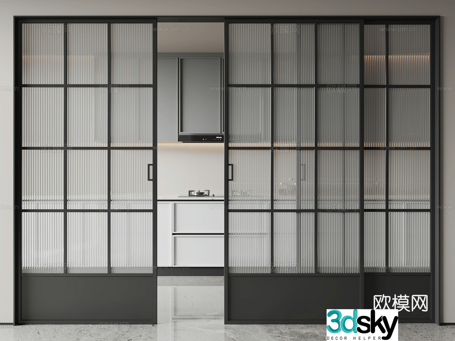 Modern kitchen door Changhong glass door Striped glass 3d model