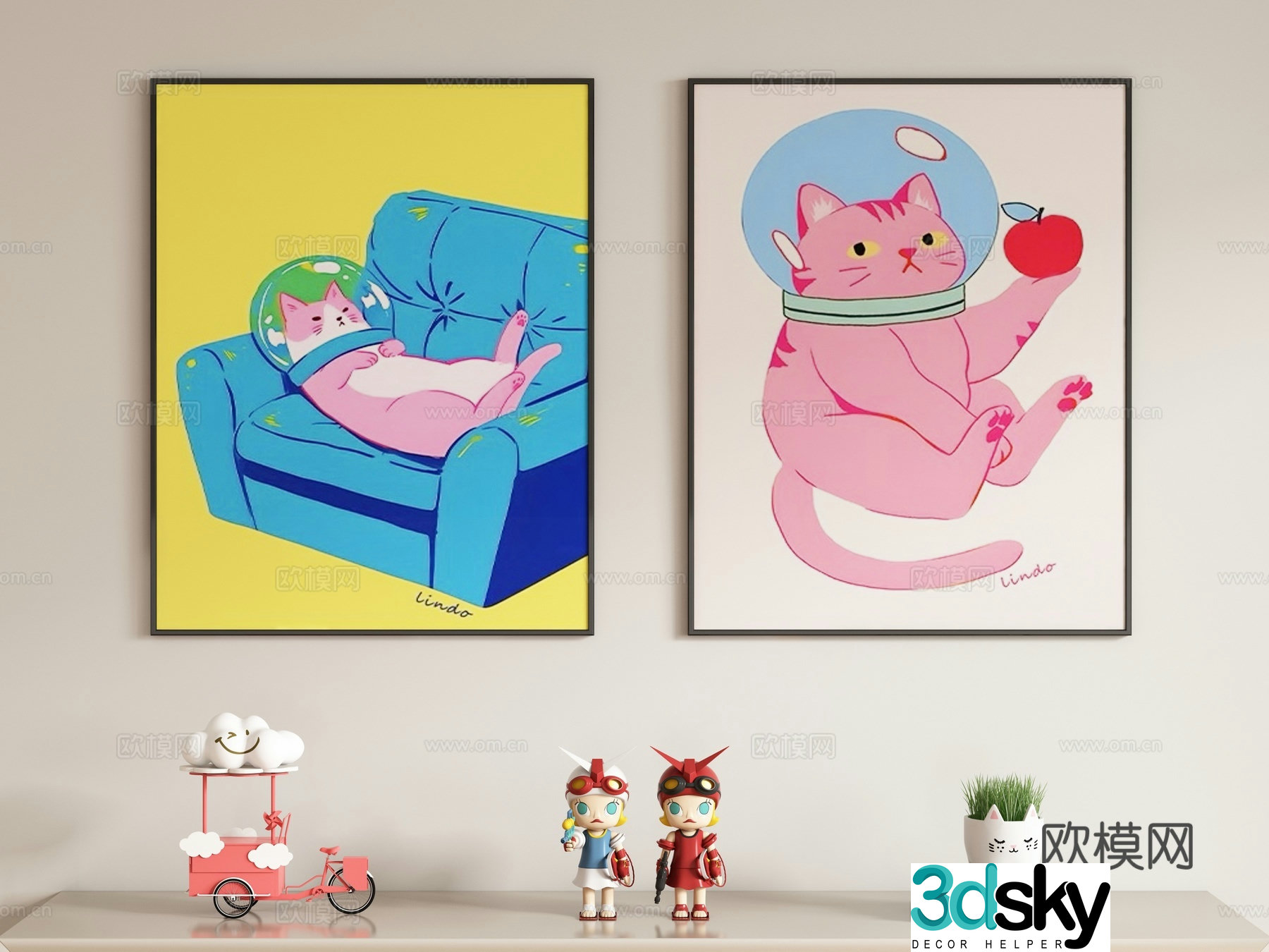 Creamy style children’s decorative painting hanging painting 3d model