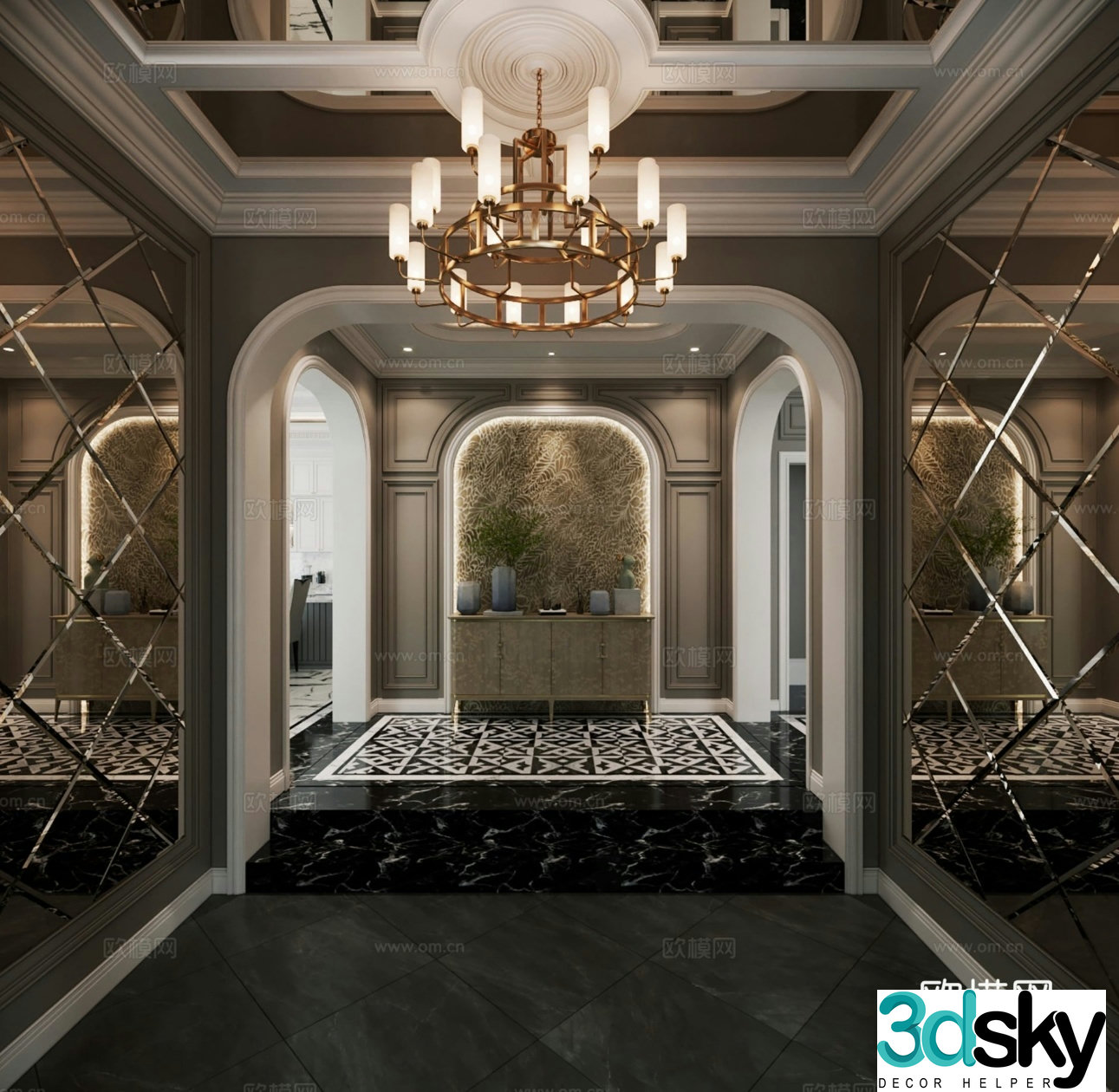 European style villa villa entrance entrance entrance light luxury entrance 3D model