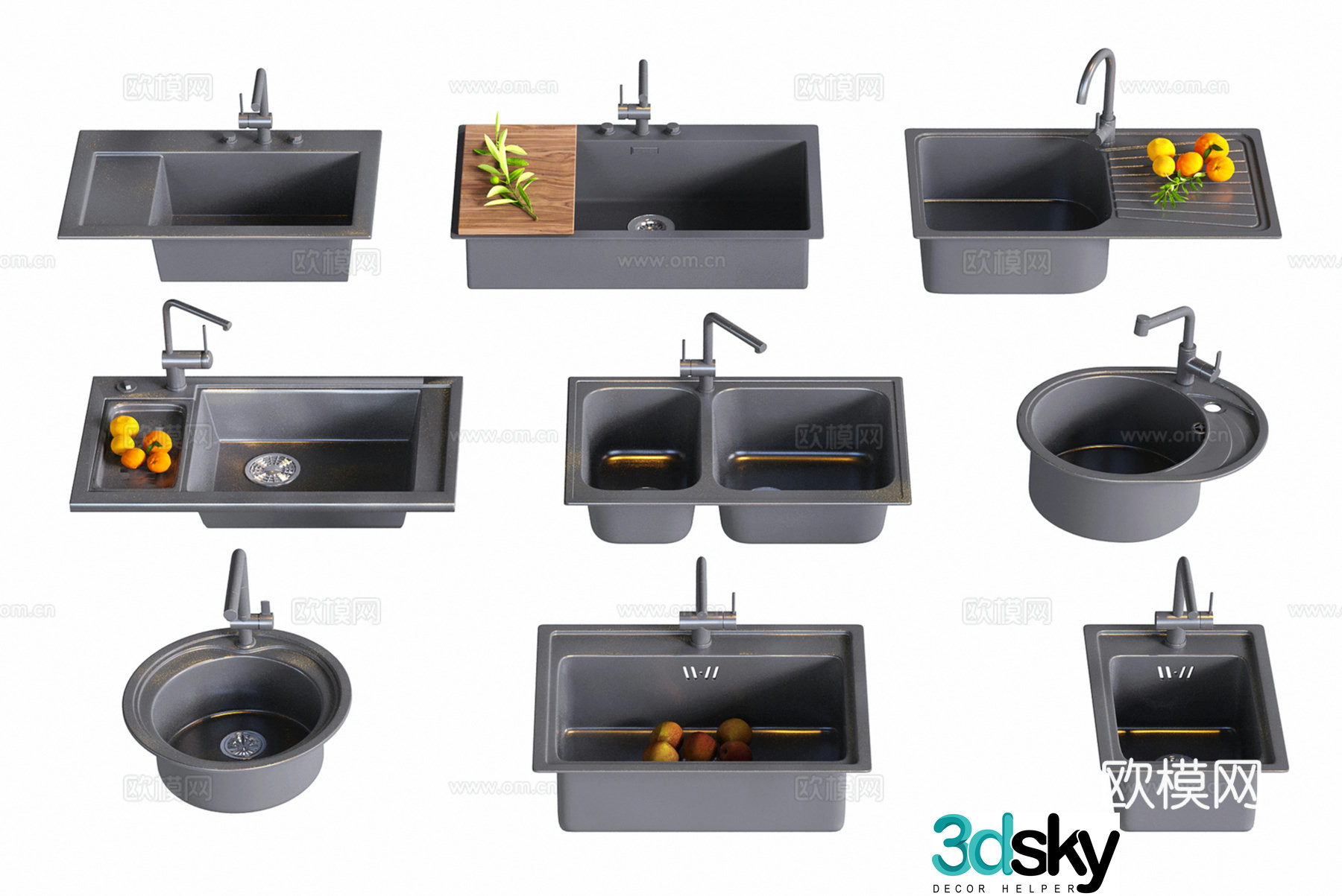 Modern kitchen wash basin dishwasher sink single basin and double basin faucet 3D model