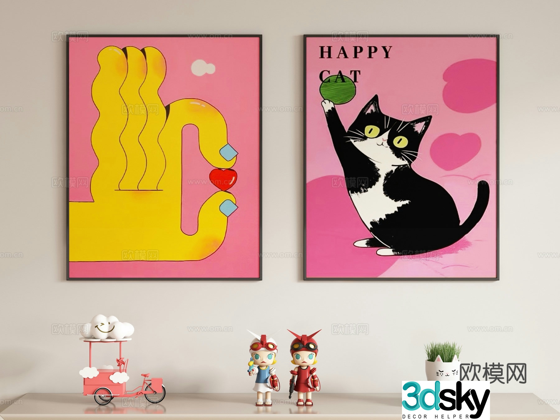Creamy style children’s decorative painting hanging painting 3d model