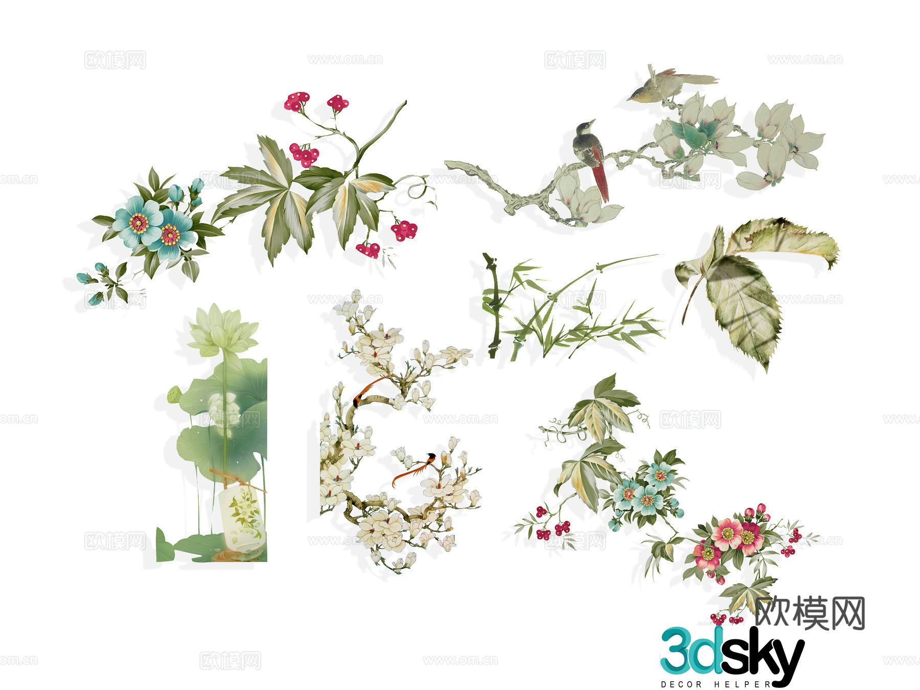 National tide carving flower silhouette wintersweet peony national flower national style peach blossom cherry blossom pink 3d model