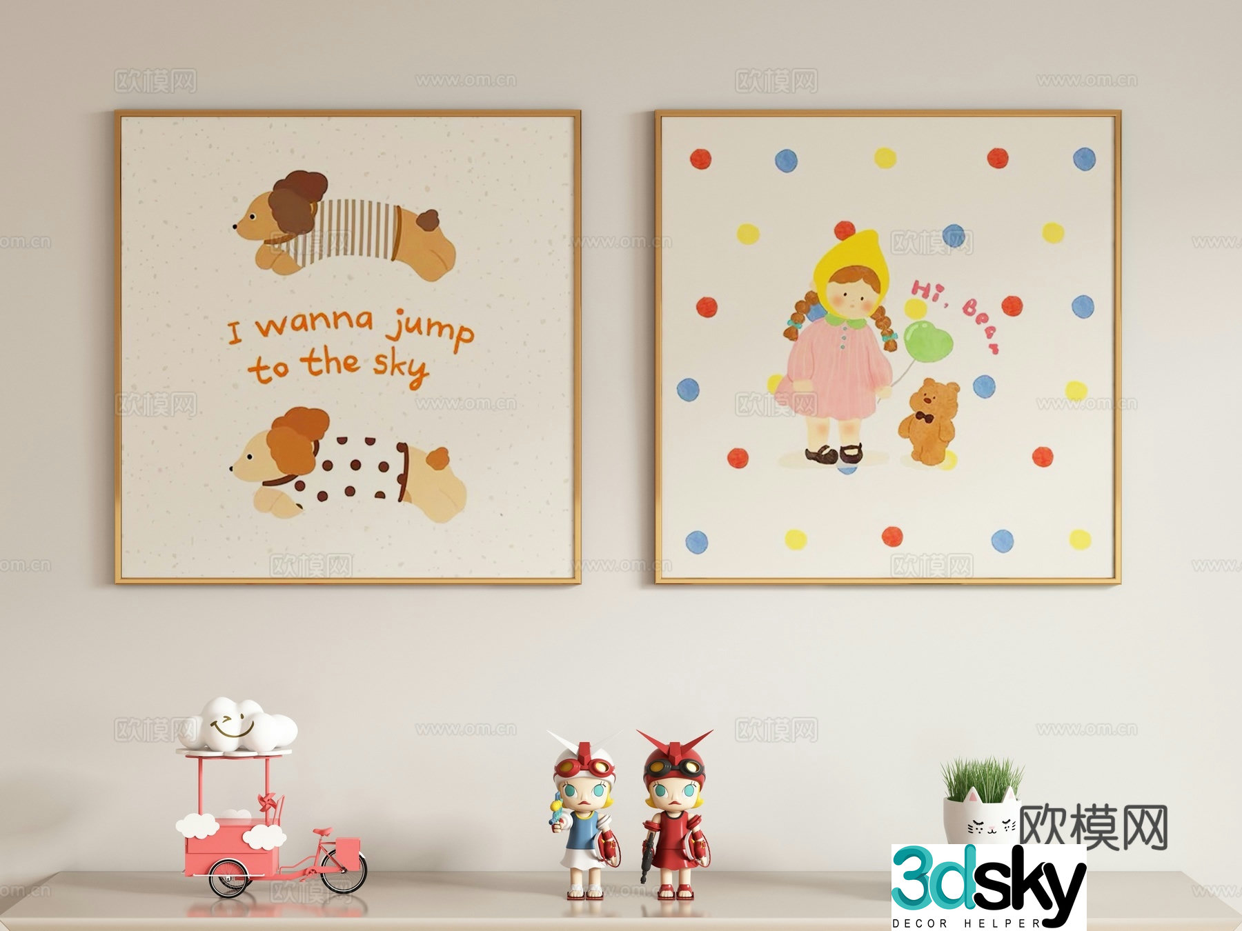 Creamy style children’s decorative painting hanging painting 3d model