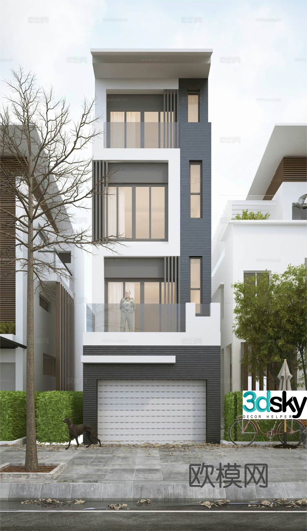 Modern minimalist building villa appearance House appearance street road landscape tree courtyard 3D model