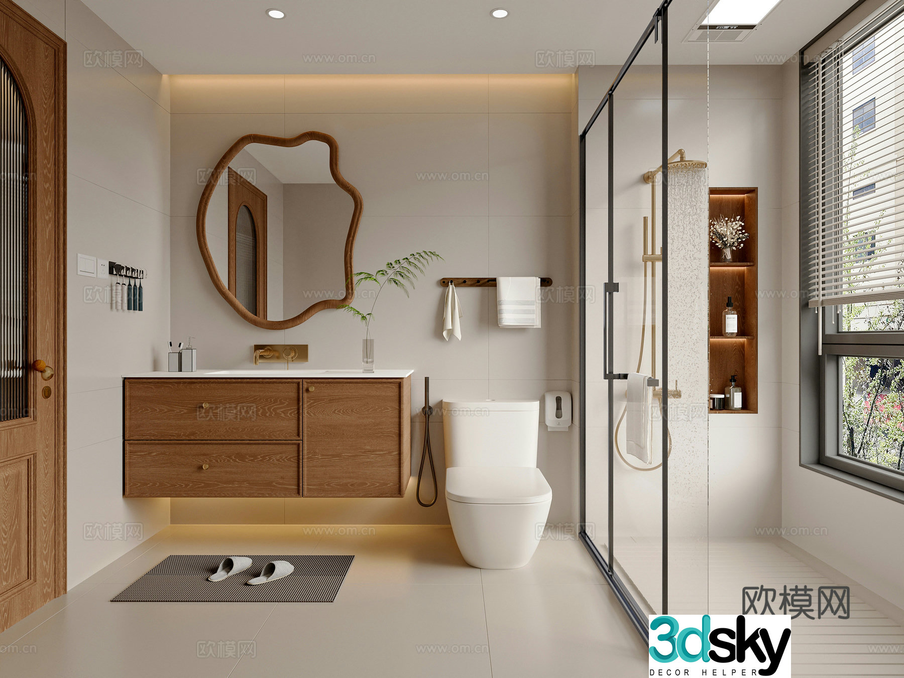 Middle-aged bathroom bathroom cabinet bathroom supplies shower toilet 3d model