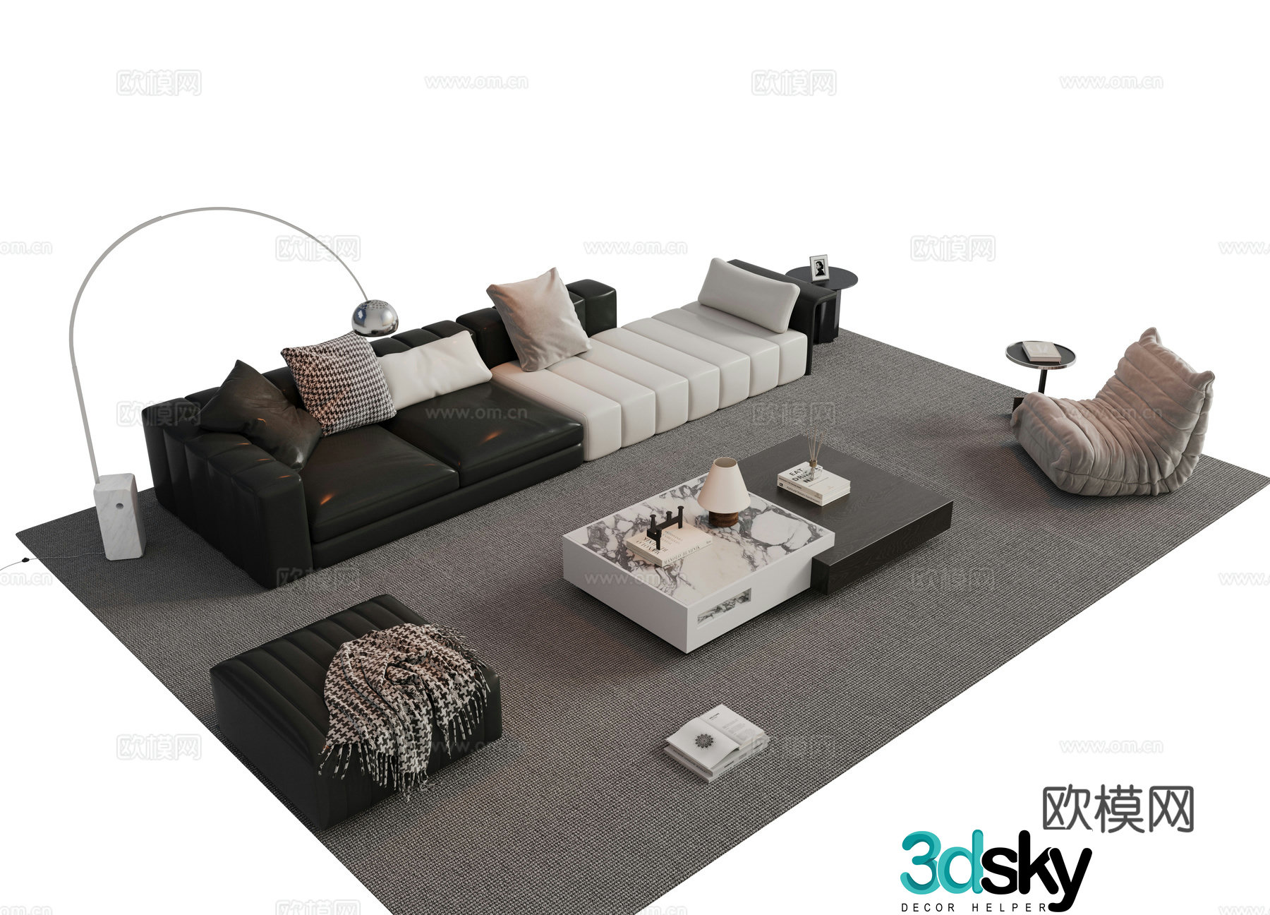 Modern Italian sofa combination Sofa coffee table combination Italian living room sofa decoration ornament cloth 3D model