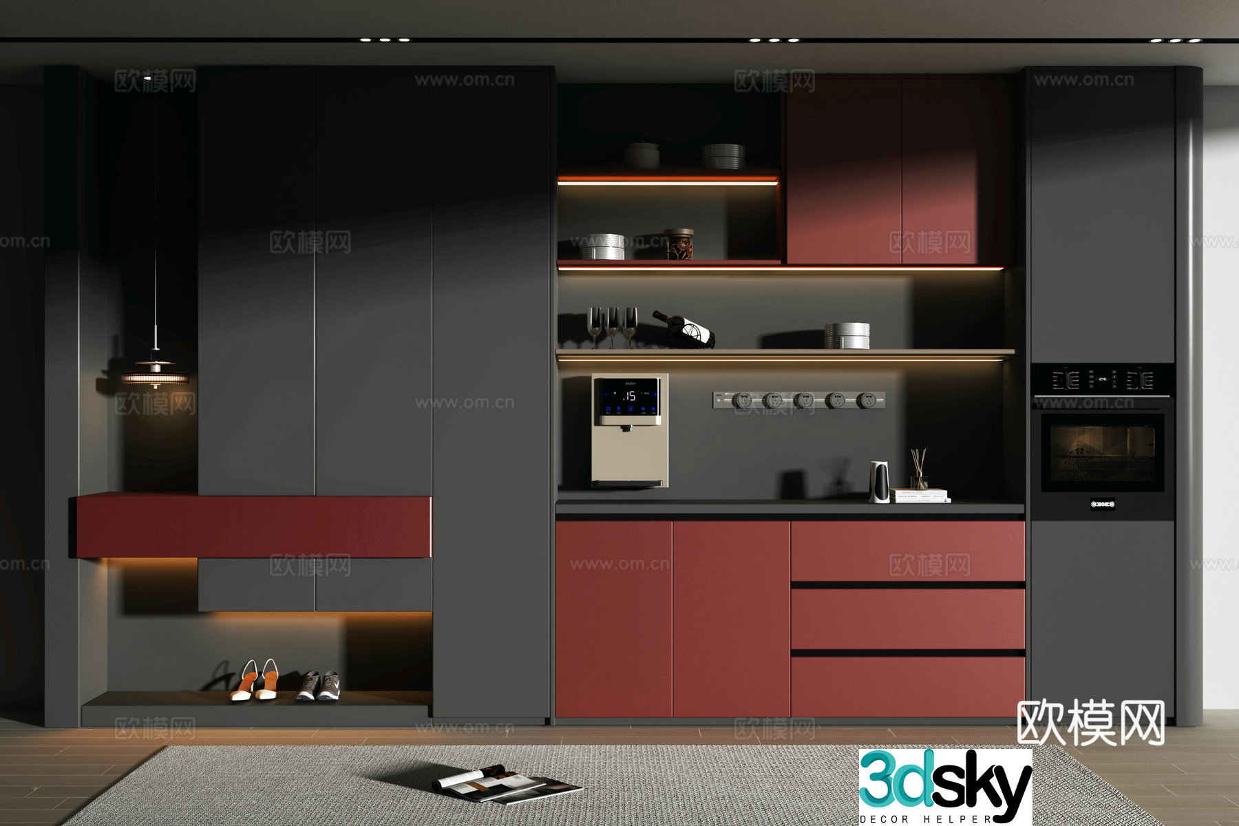 Modern wine cabinet and shoe cabinet integrated 3D model
