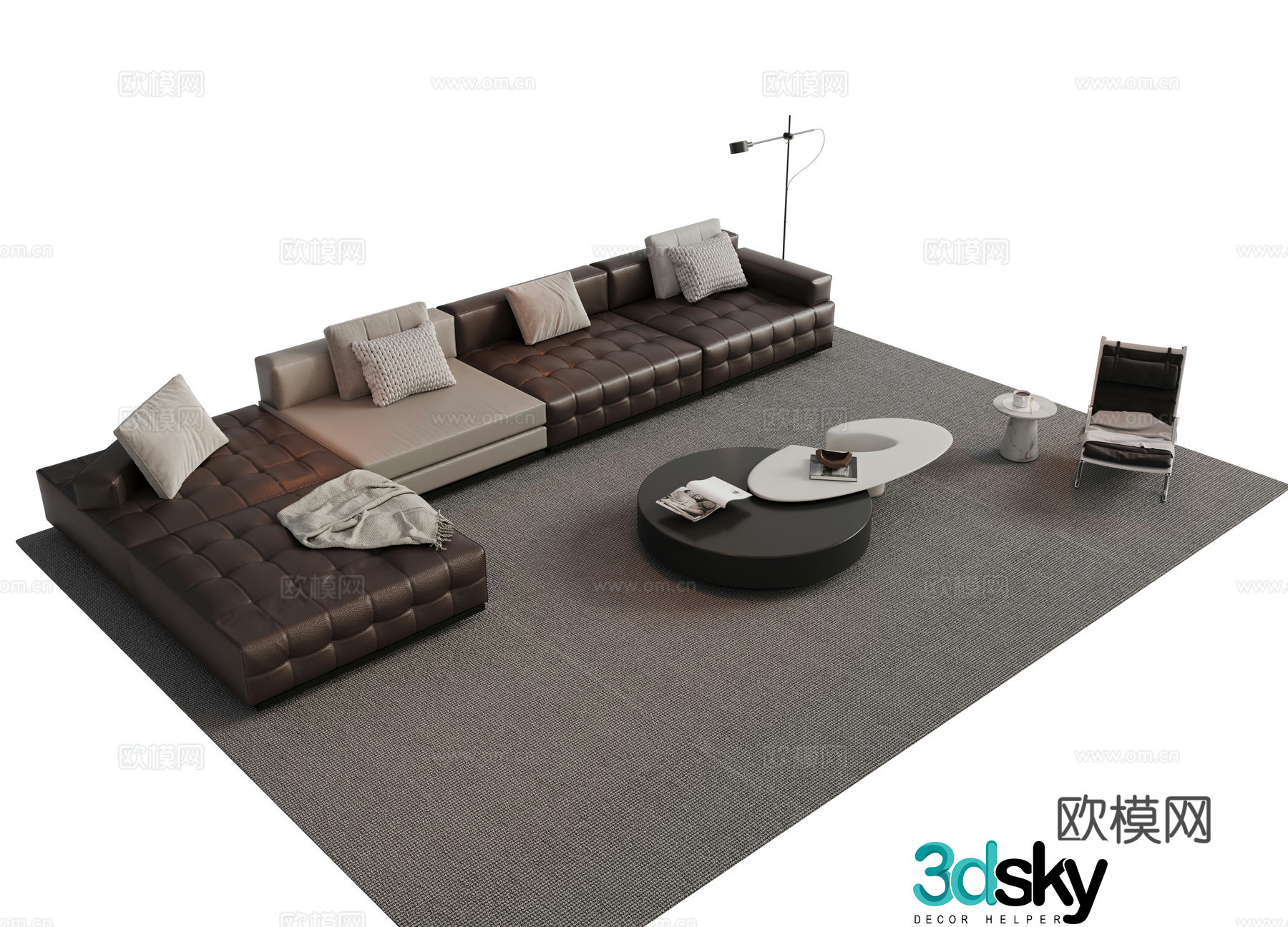 Modern Italian sofa combination Sofa coffee table combination Italian living room sofa decoration ornament cloth 3D model
