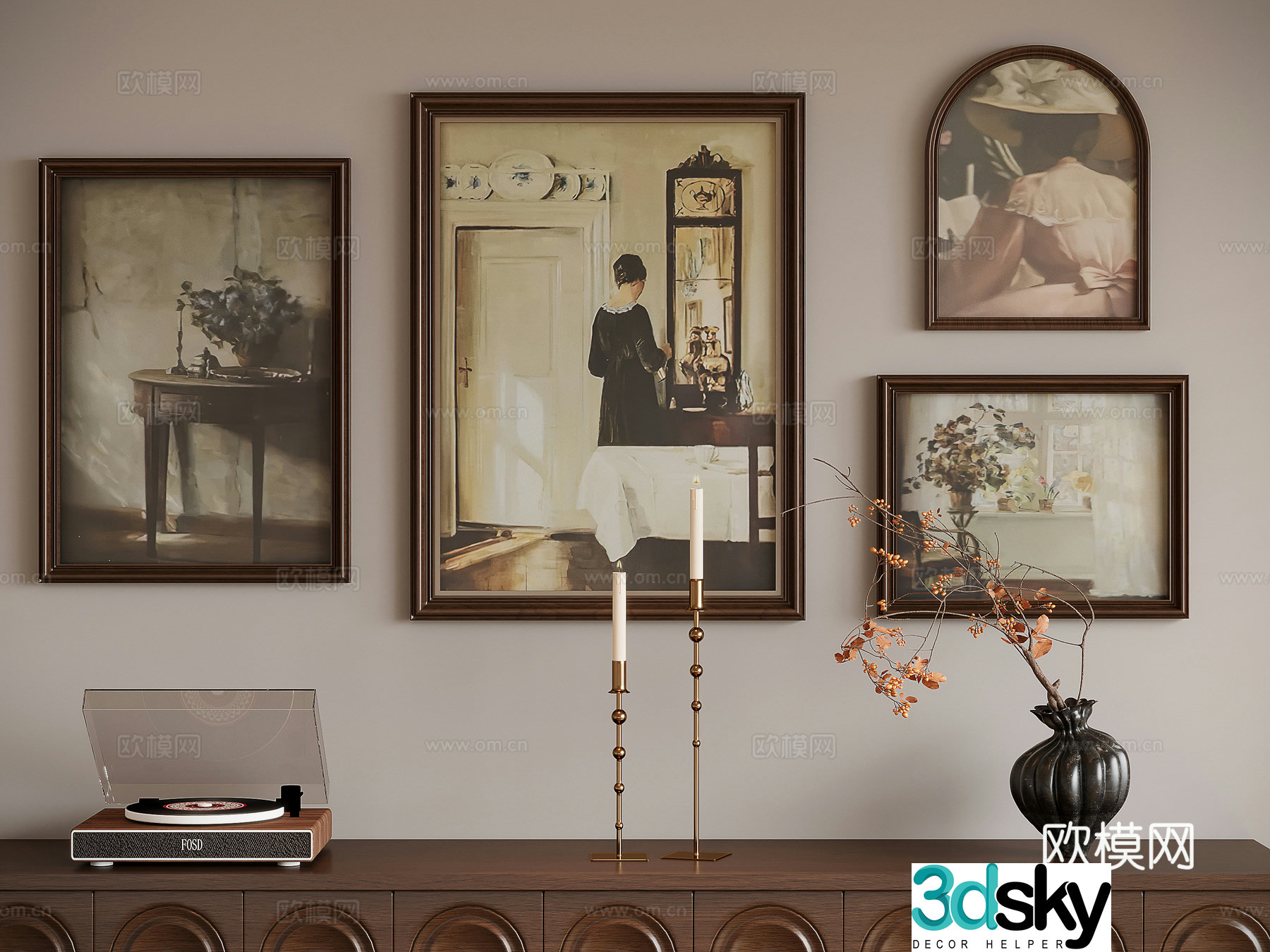American combination painting figure painting decorative painting 3d model