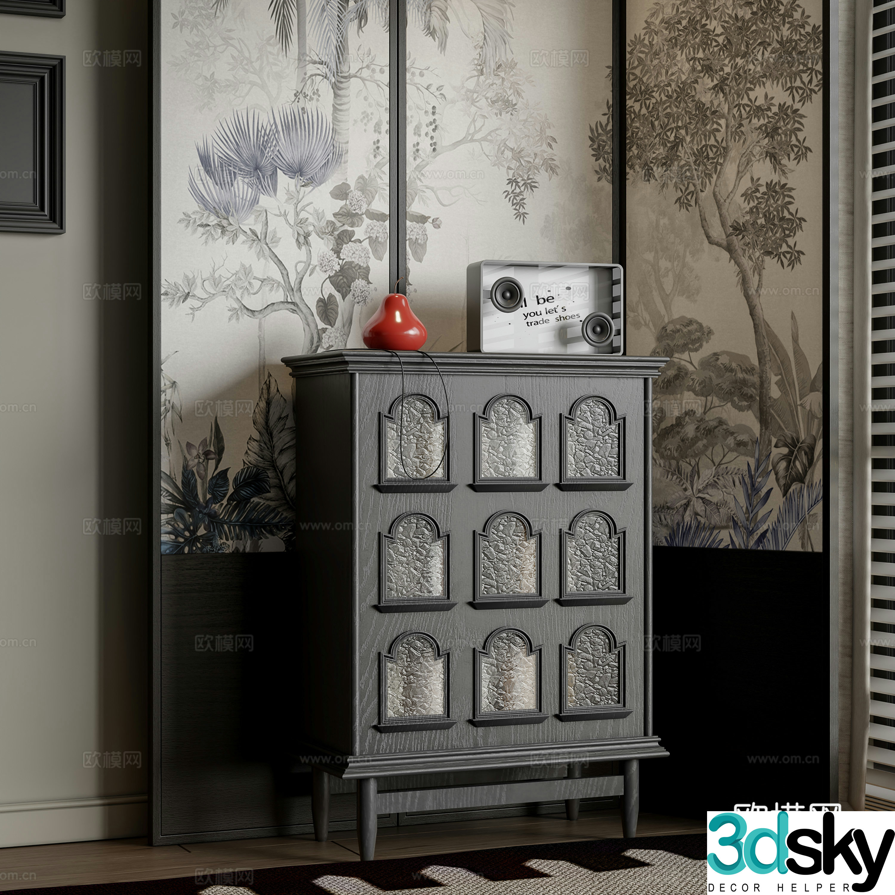 Middle-aged style chest of drawers 3D model