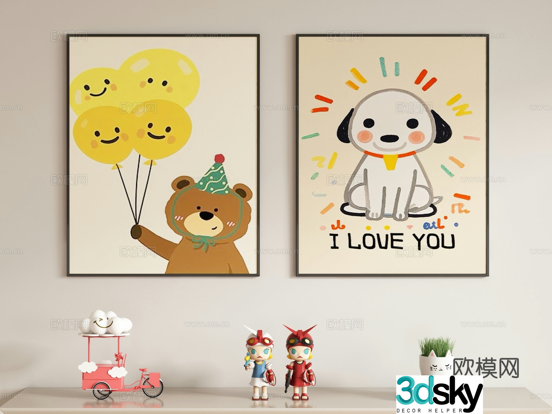 Creamy style children’s decorative painting hanging painting 3d model