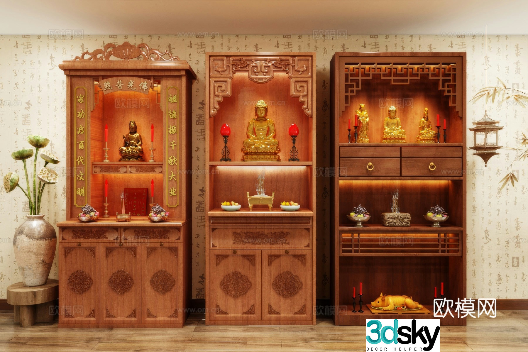 Buddha niche shrine hostel incense stove candle holder 3d model