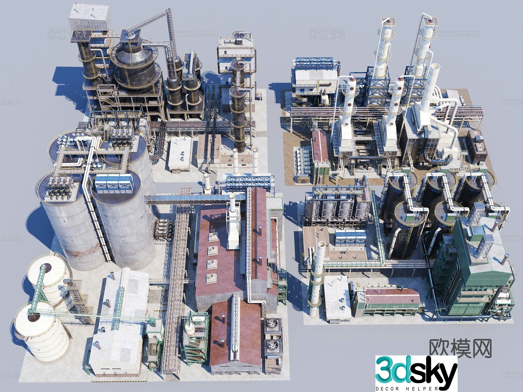 Factory Reactor Building Oil Pump Chimney Cooling Tower Pipeline Gas Storage 3D Model