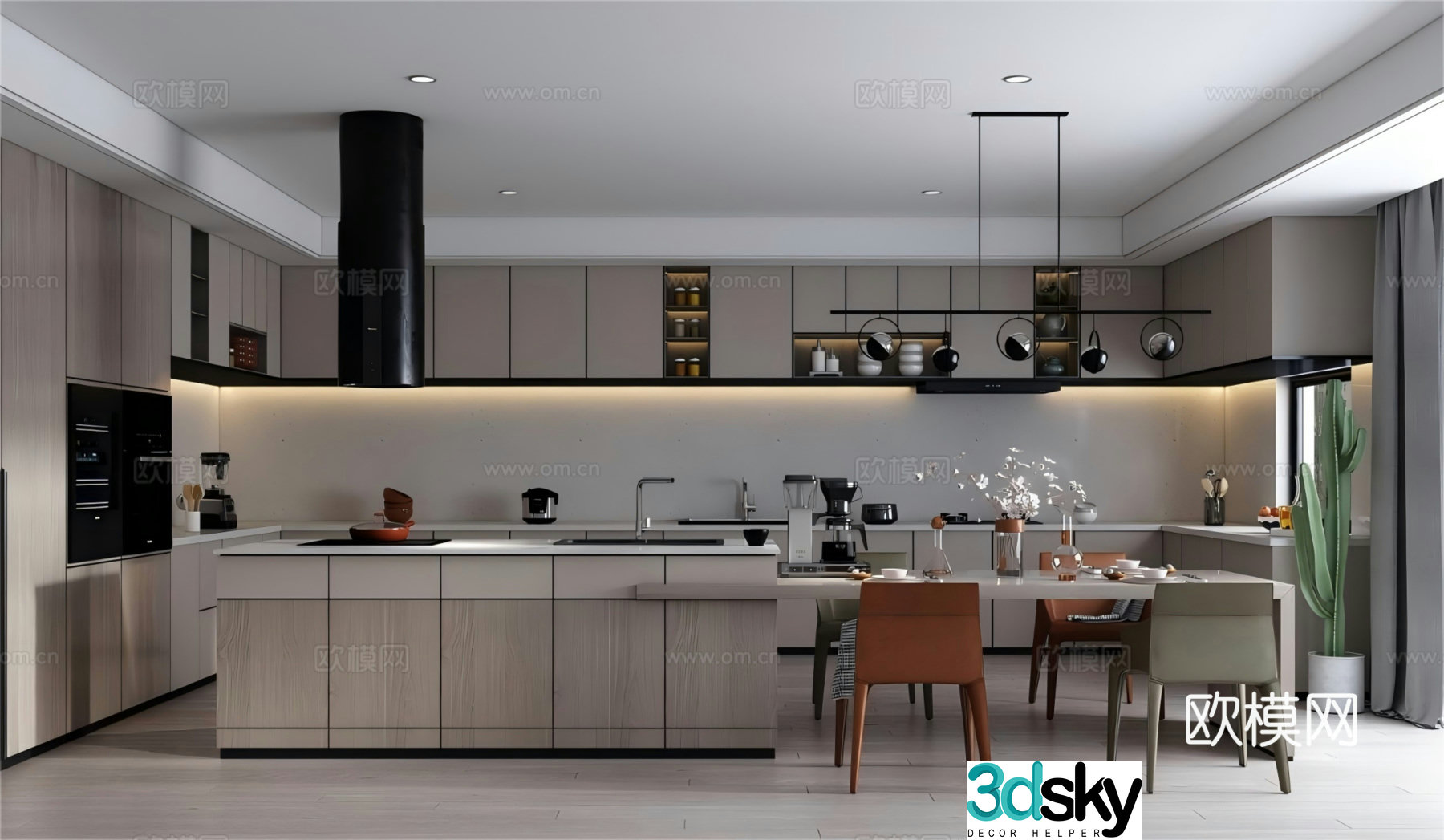 Modern minimalist kitchen island restaurant 3d model