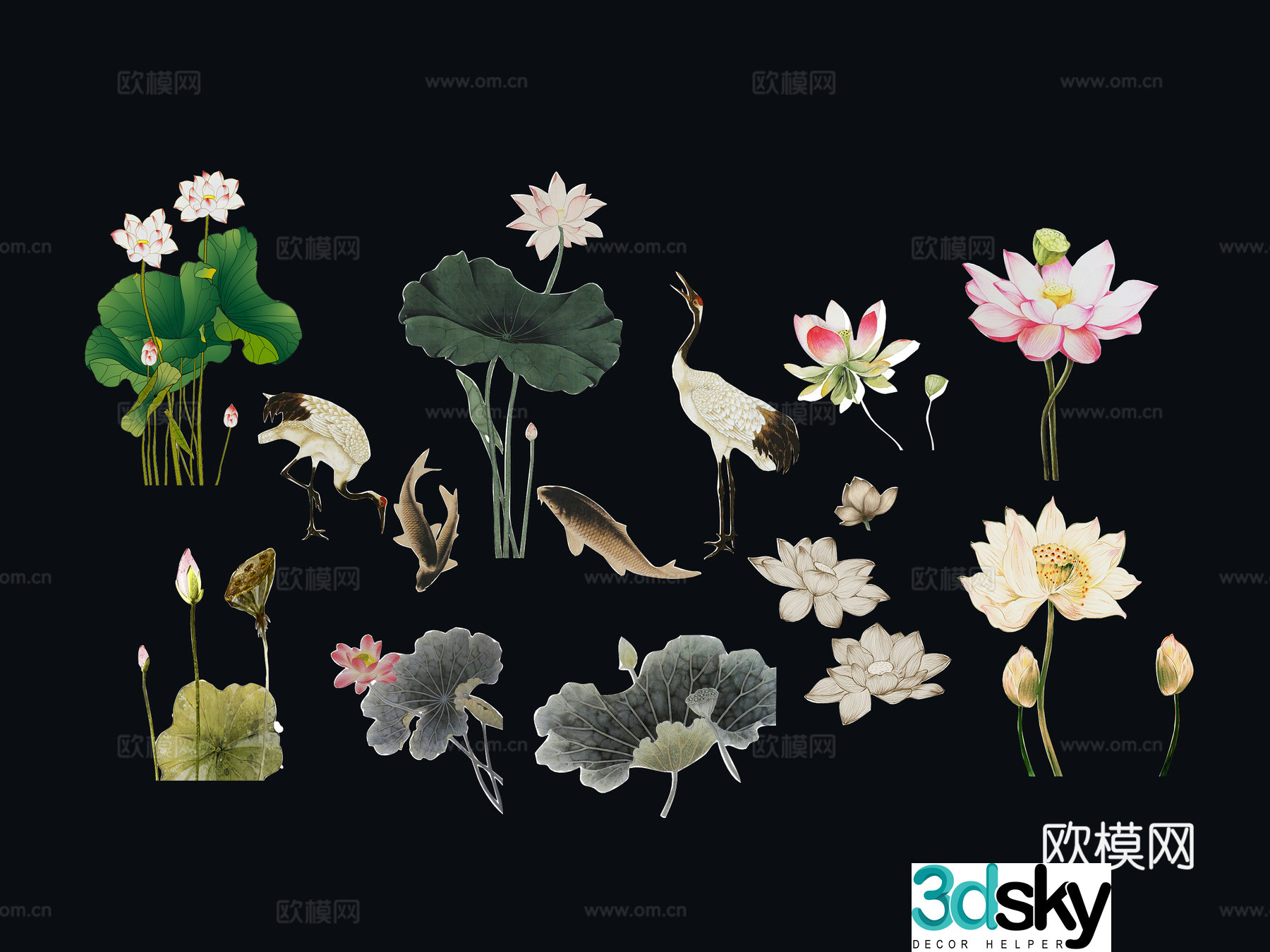 National tide carving flower silhouette wintersweet peony national flower national style peach blossom cherry blossom pink 3d model