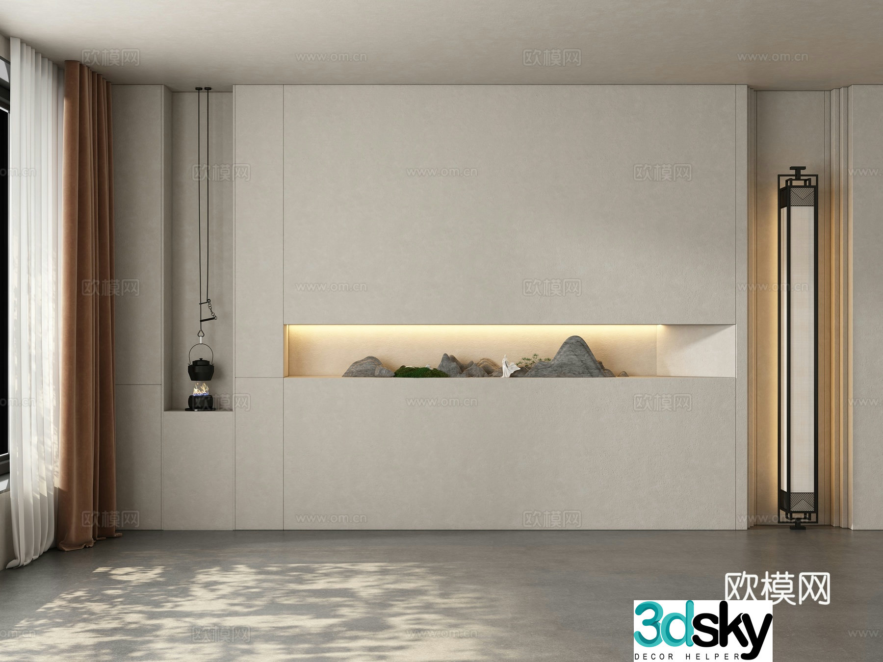 Modern tea room background wall 3d model