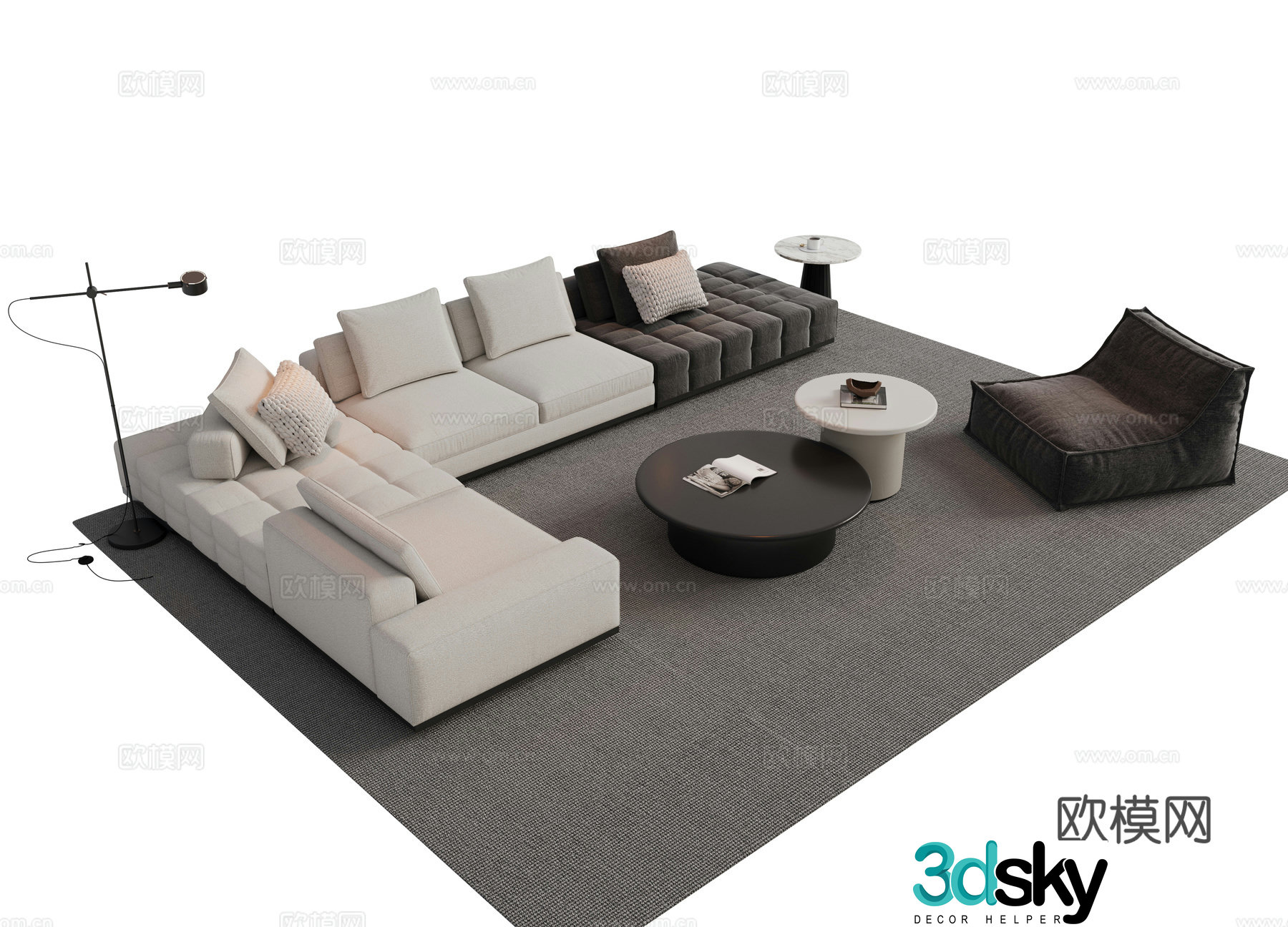 Modern Italian sofa combination Sofa coffee table combination Italian living room sofa decoration ornament cloth 3D model