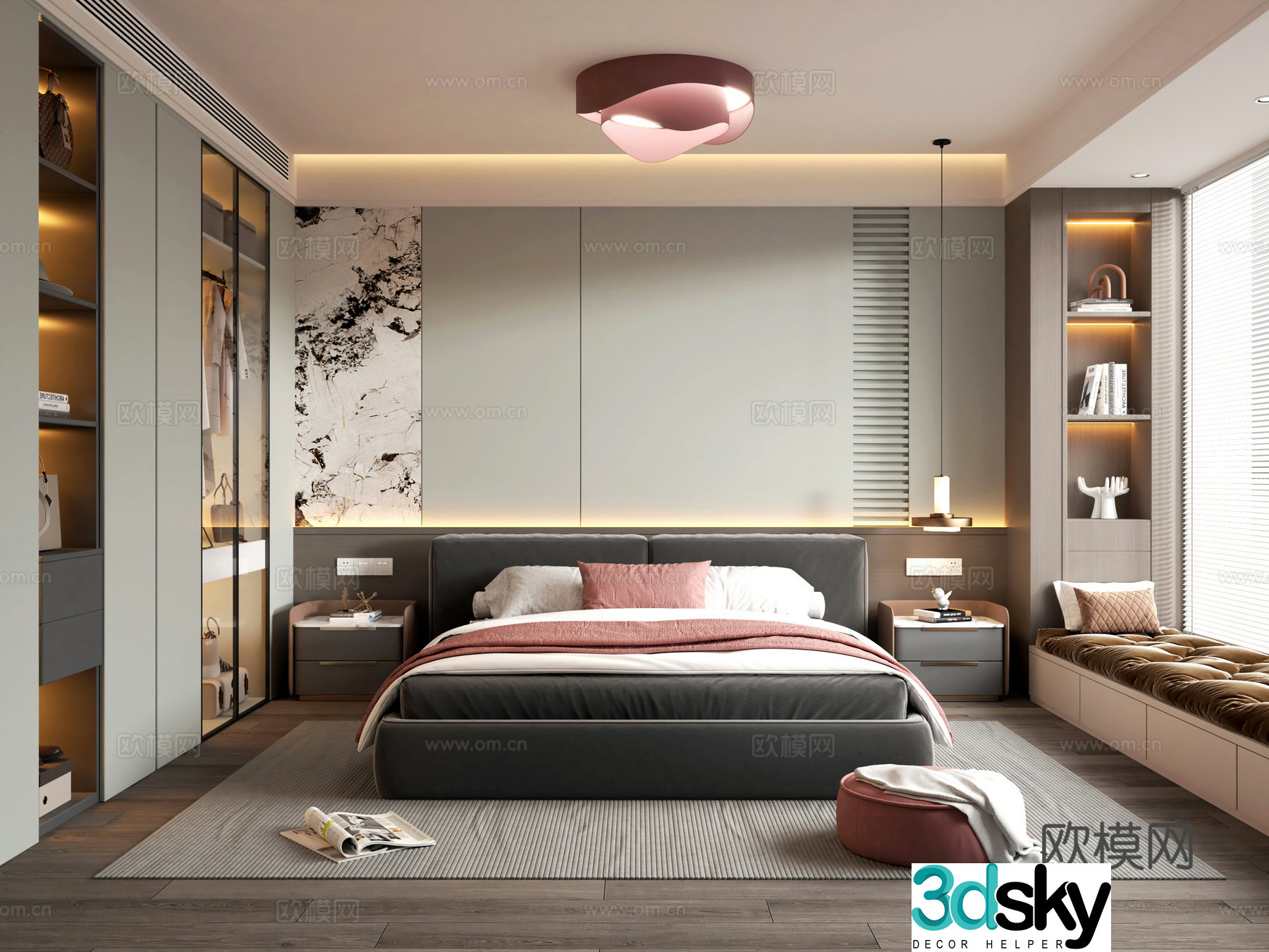 Modern bedroom Double bed Wardrobe 3d model