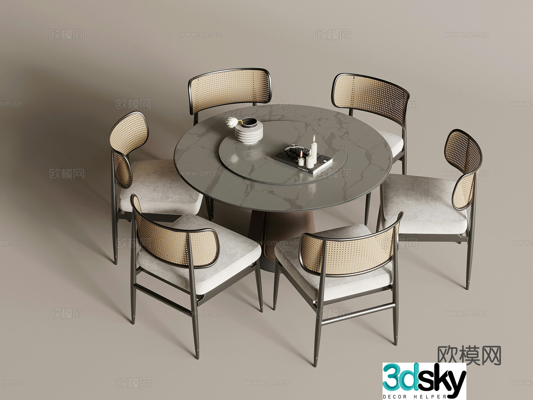 Middle style dining table round dining table 3d model