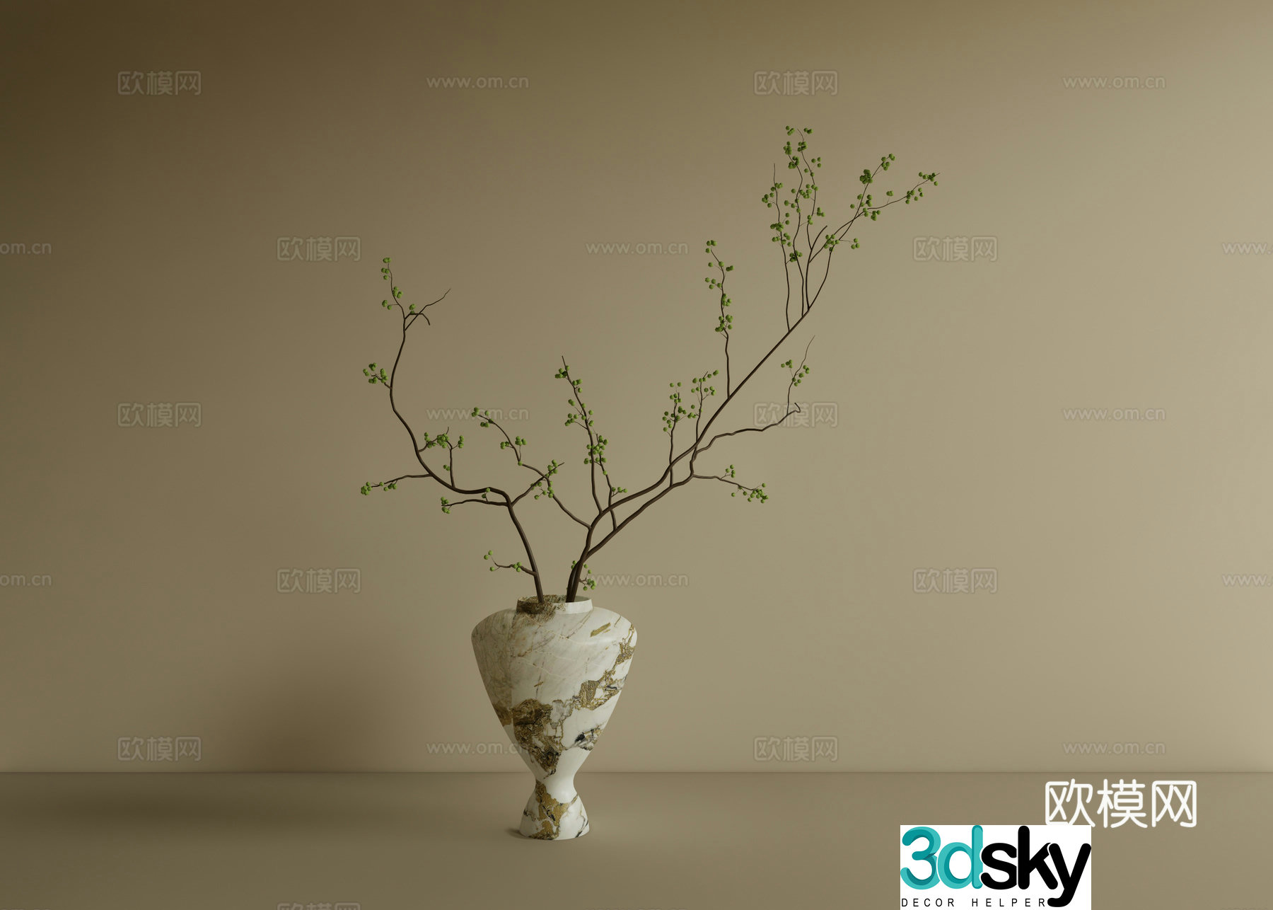 Modern new Chinese style flower art vase ornament 3D model