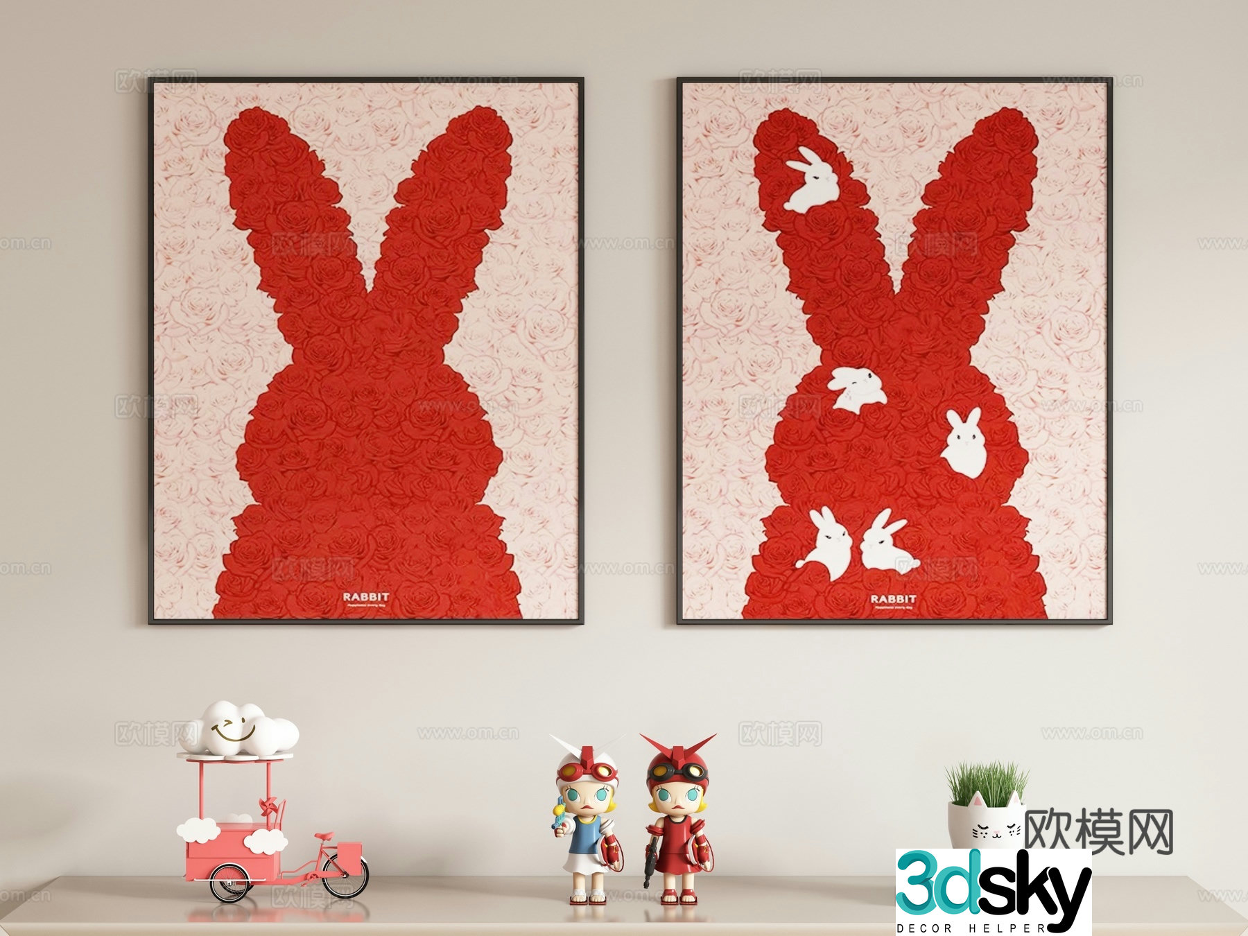 Creamy style children’s decorative painting hanging painting 3d model