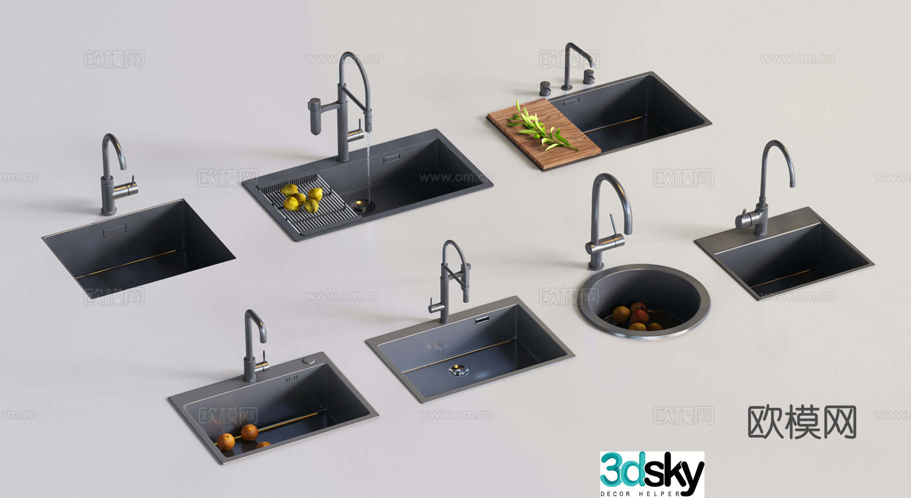 Modern Kitchen Washing Basin Washing Difinga Sink Single Slice 3D Model 3D Model