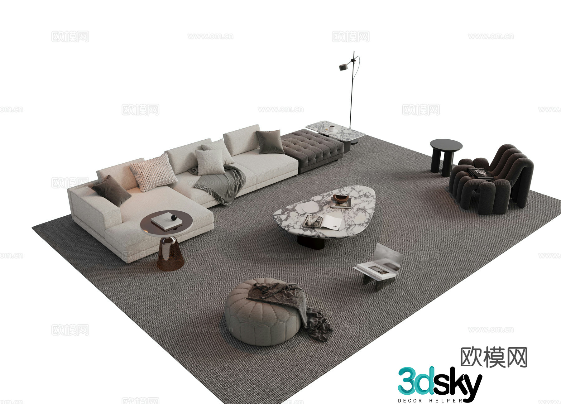 Modern Italian sofa combination Sofa coffee table combination Italian living room sofa decoration ornament cloth 3D model