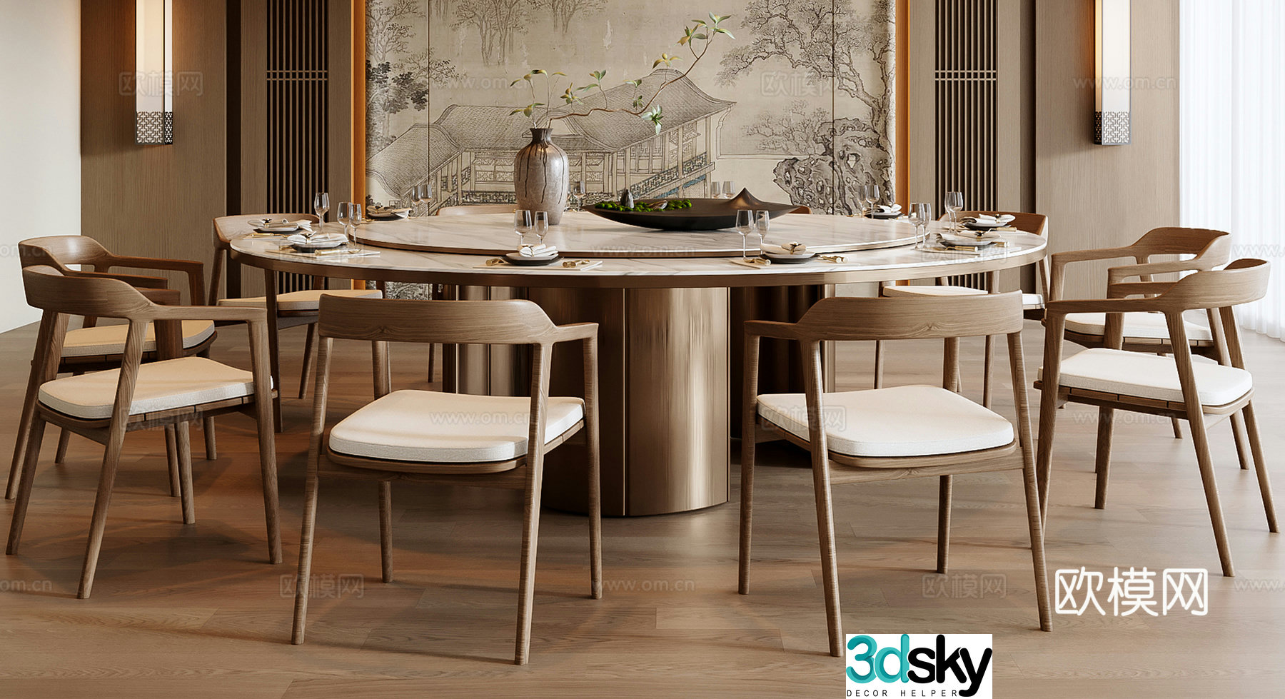 New Chinese dining table and chair 3D model