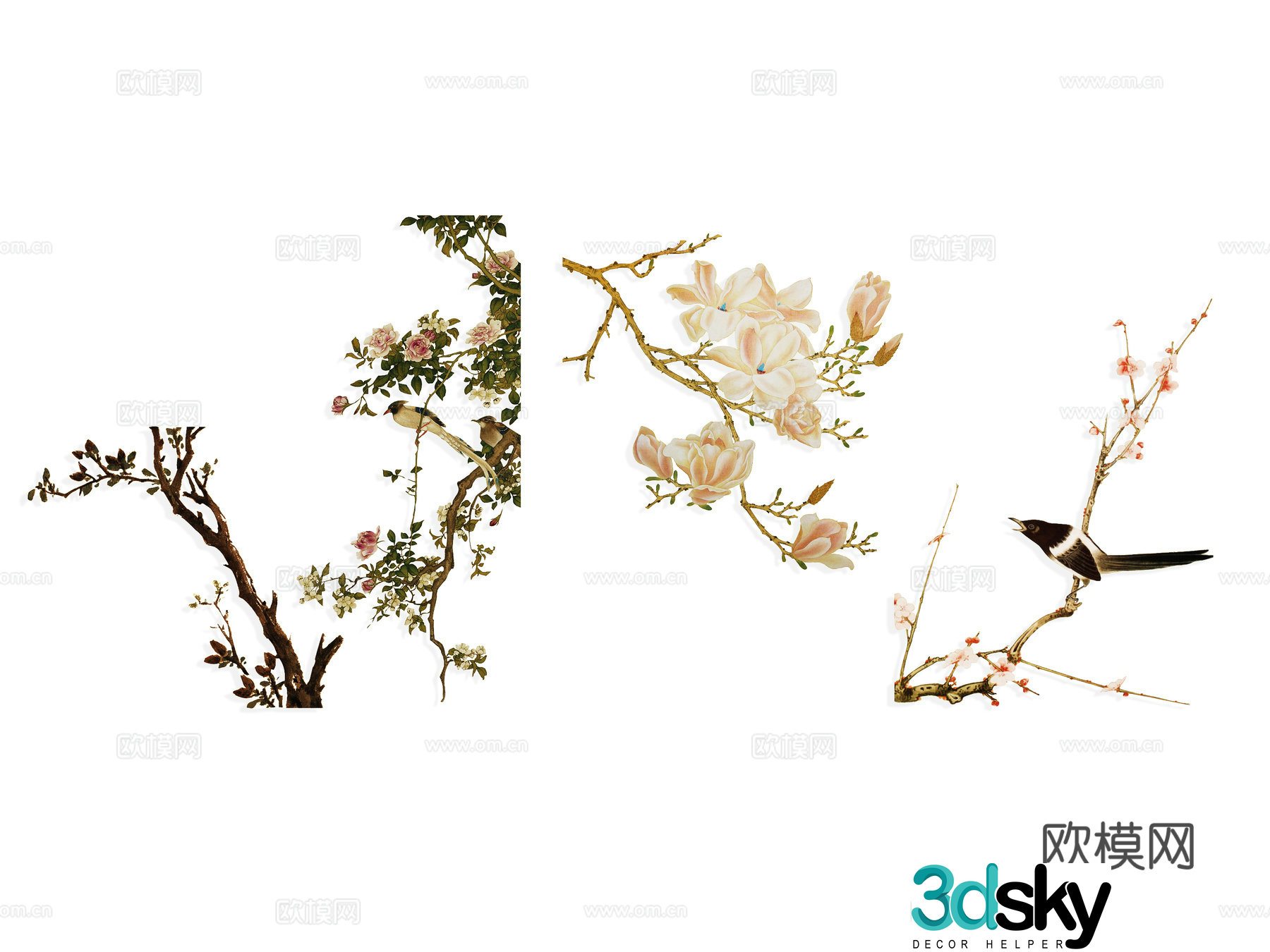 National tide carving flower silhouette wintersweet peony national flower national style peach blossom cherry blossom pink 3d model
