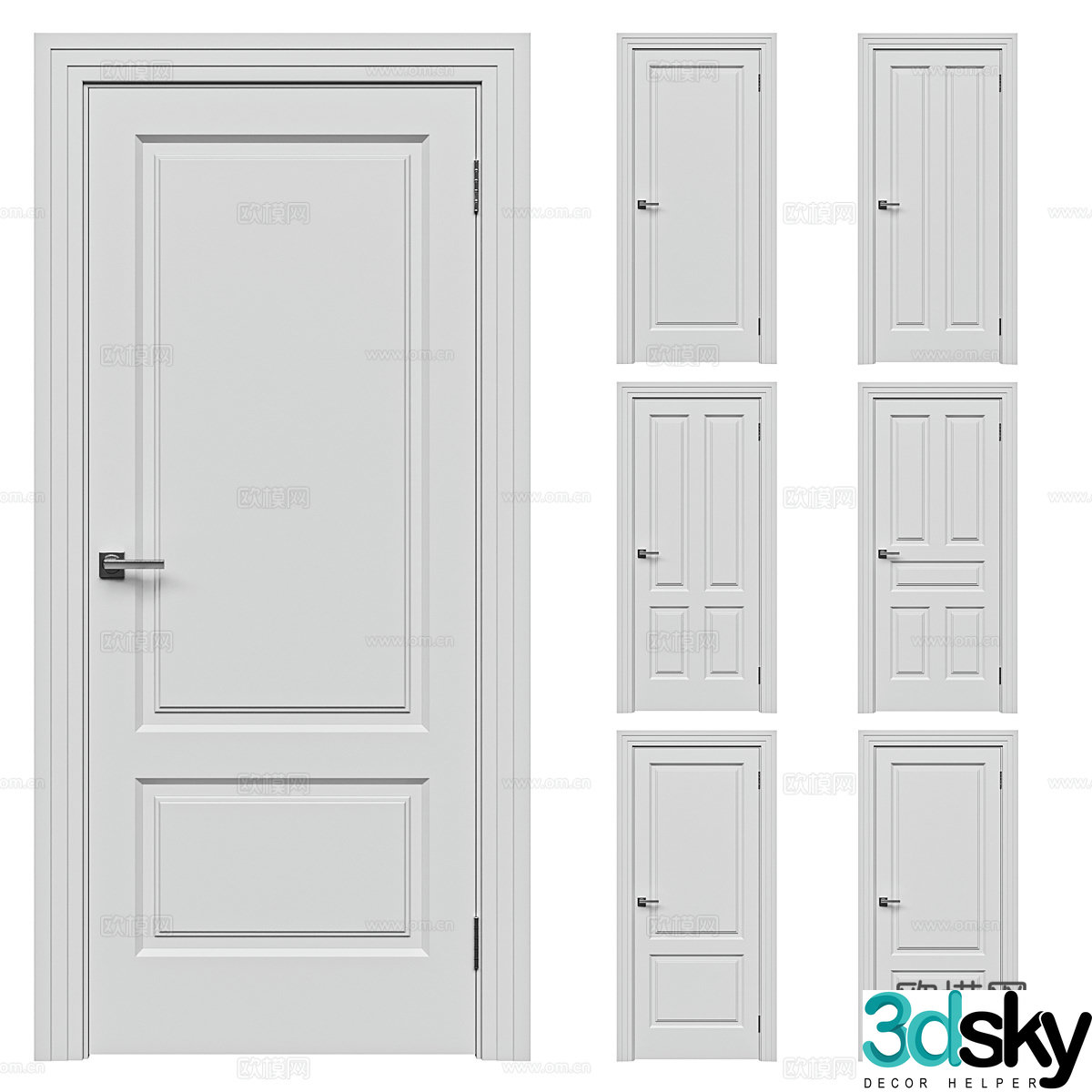 Modern white entrance door set door 3d model