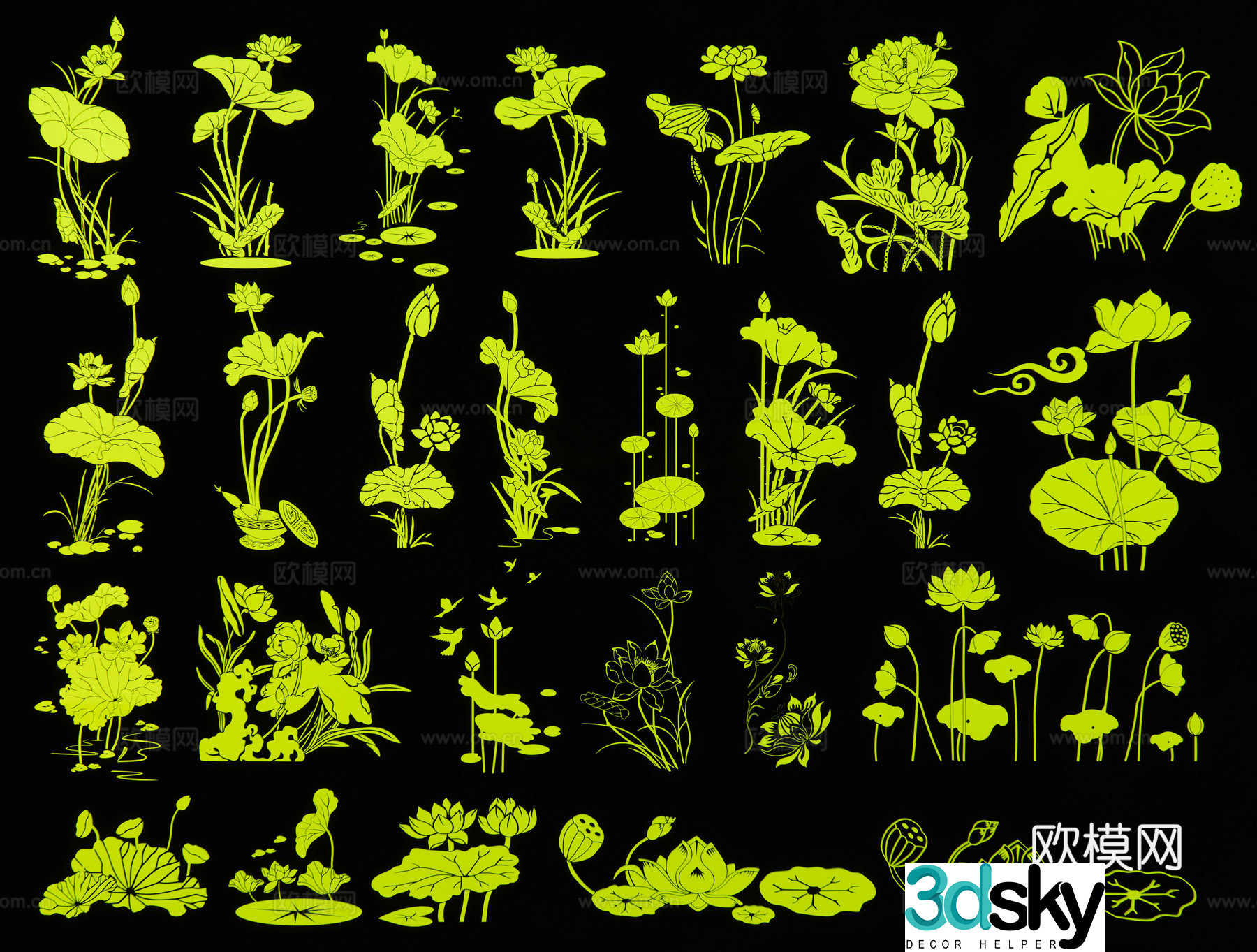 Lotus lotus leaves lotus pattern lotus silhouette wall decoration wall sticker 3d model