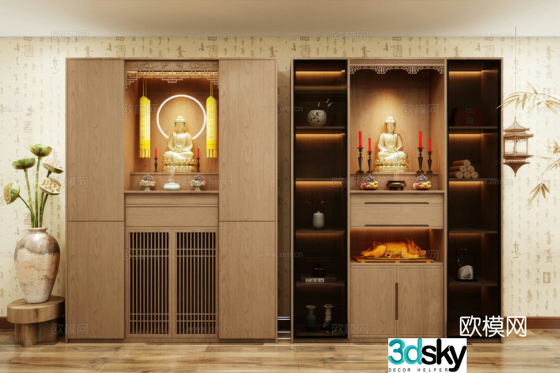Buddhist natscar for the 3D model of the candlestick platform of Table incense burner