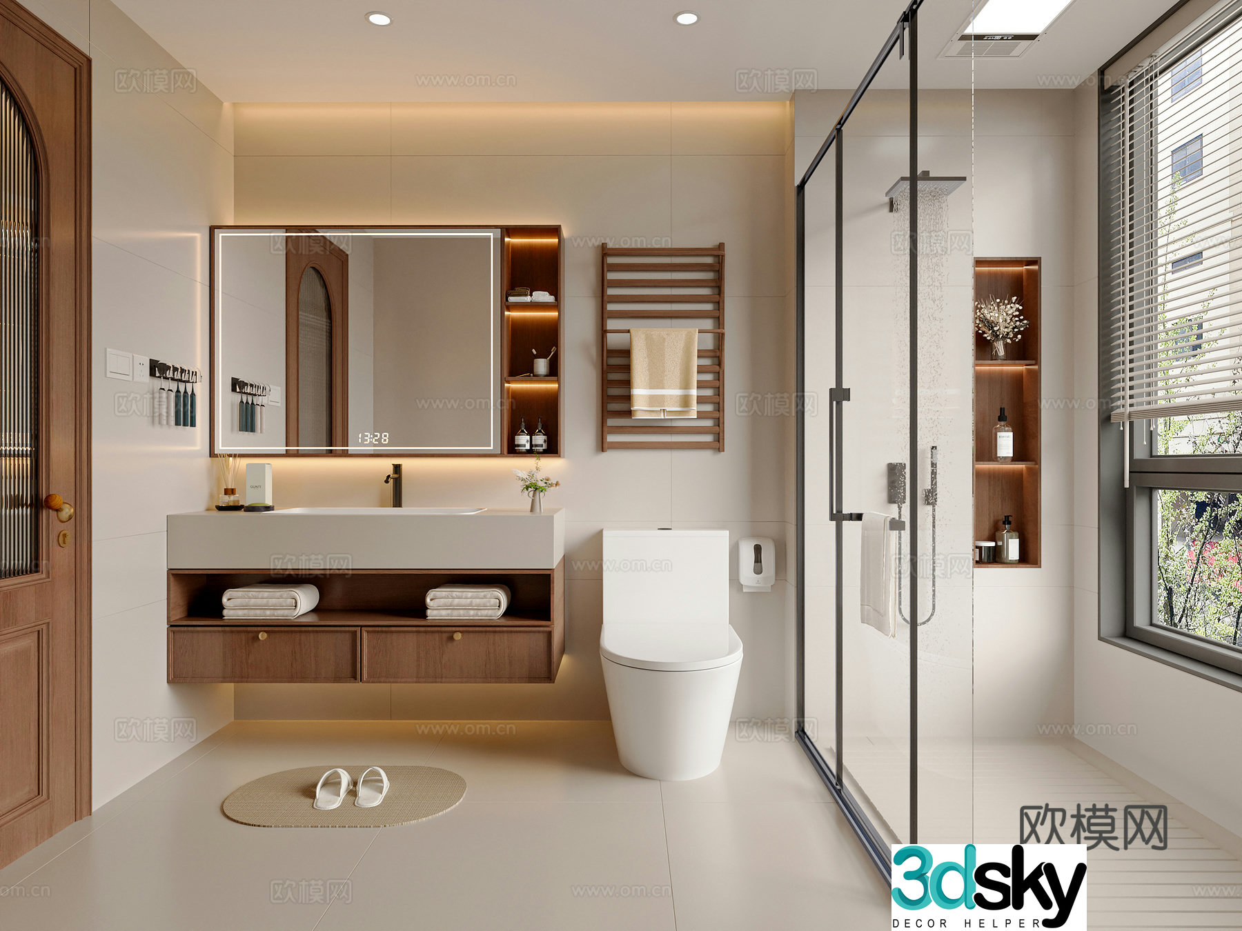 Middle-aged bathroom bathroom cabinet bathroom supplies shower toilet 3d model