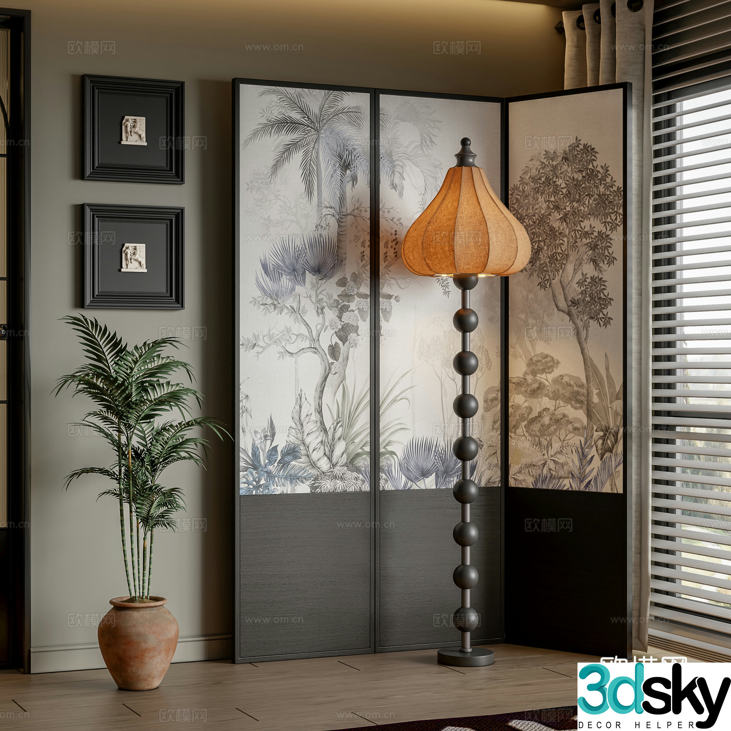 Middle-aged floor lamp screen 3d model